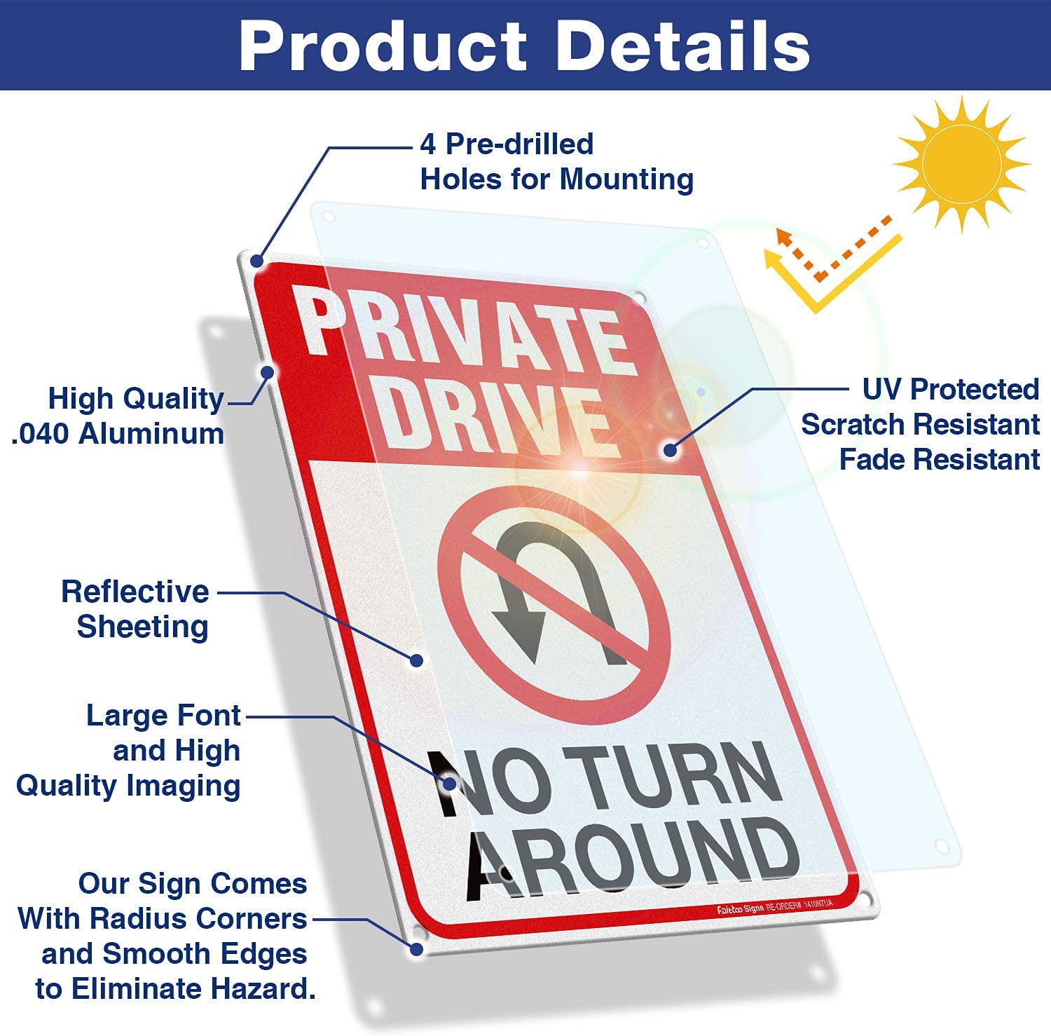 Private Drive Sign, No Turn Around Sign, Driveway Signs No Turnaround,