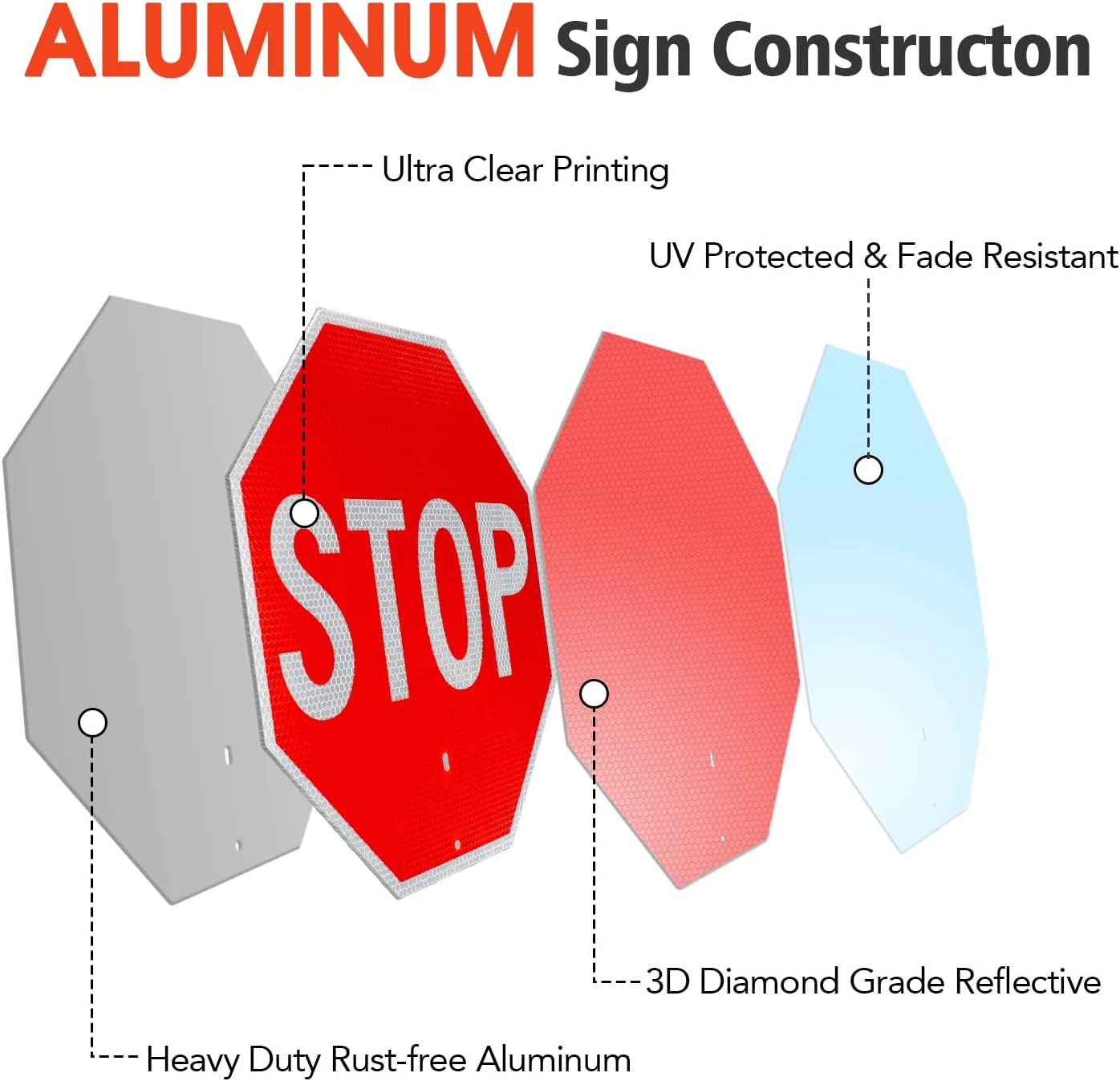 Stop Slow Sign with Bamboo Handle, 13" x 13" Double Sided Engineer Grade Aluminum Sign, Reflective,Sturdy, Easy to Assemble