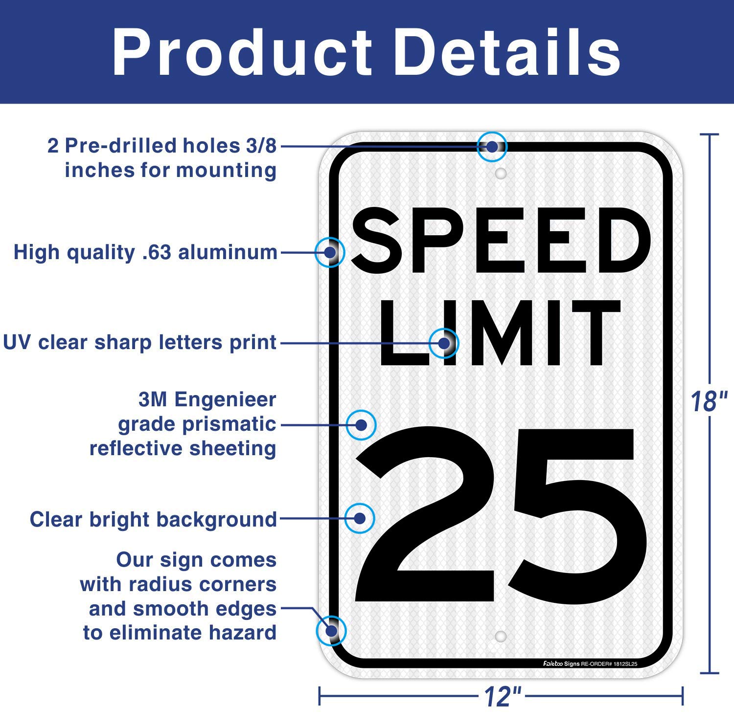 (2 Pack) Speed Limit 25 MPH Sign, Slow Down Sign, Traffic Sign,18 x 12 Inches Engineer Grade Reflective Sheeting, Rust Free Aluminum, Weather Resistant, Waterproof, Durable Ink, Easy to Mount