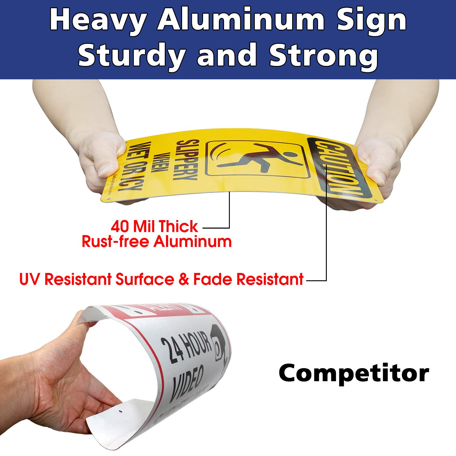 Caution Sign, Slippery When Wet or Icy Sign, (2 Pack) 10 x 7 Inches 0.40 Reflective Aluminum, UV Protected, Weather Resistant, Durable Ink, Easy to Mount