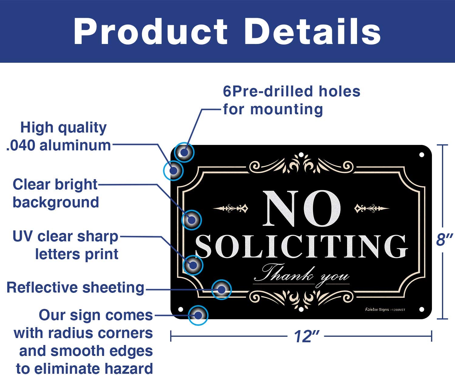 No soliciting Sign for House,Home/Business,12x8 Inch Rust Free Aluminum Metal Sign,Reflective,Fade Resistant,Durable UV and Weather Resistant,Black with White Letters