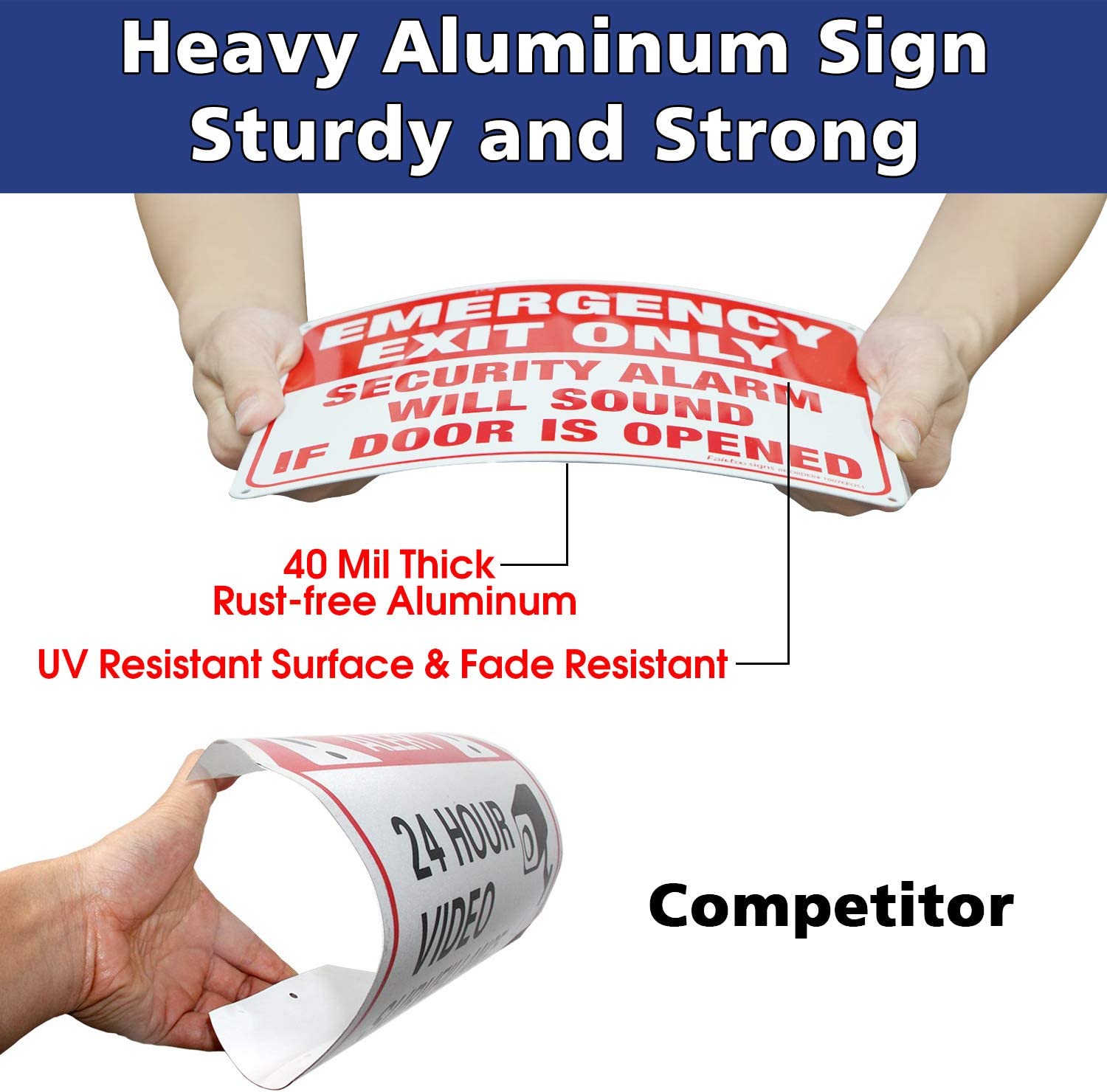 Emergency Exit Only Sticker, Emergency Exit Only - Security Alarm Will Sound If Door Is Opened Label, 10 x 7 inch Self-Adhesive Vinyl Decal Stickers, Reflective, UV Protected, Waterproof