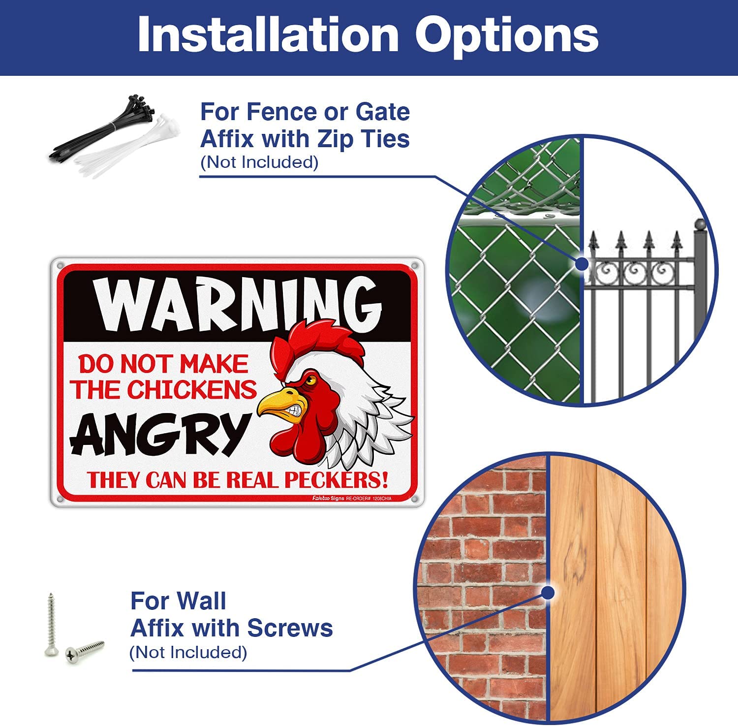 Chicken Sign, Warning Sign Do Not Make The Chickens Angry, Chicken Coop Signs, 8 x 12 Inch Rust Free Aluminum Metal Chicken Decor, Reflective,Weather/Fade Resistant, Easy Mounting, Indoor/Outdoor Use