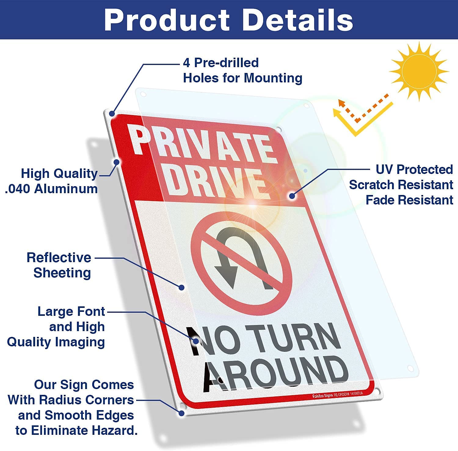 Private Drive Sign, No Turn Around Sign, Driveway Signs No Turnaround,