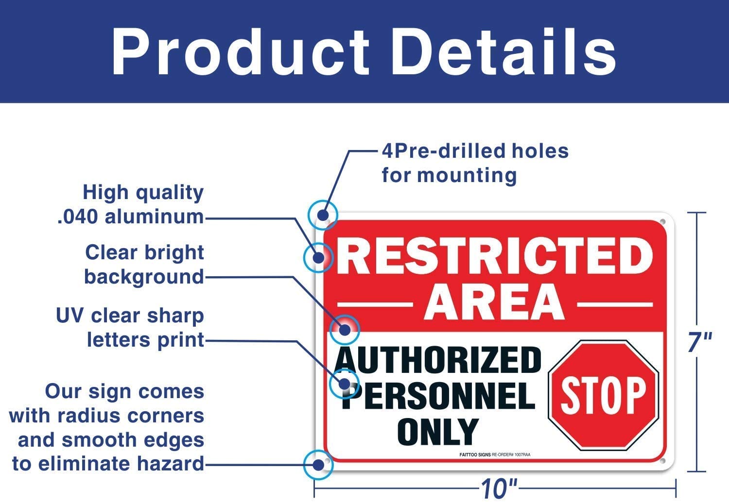 (6 Pack) Restricted Area Sign Authorized Personnel Only, Do Not Enter Sign, 10 x 7 Inches .40 Rust Free Aluminum, UV Protected, Weather Resistant, Waterproof, Durable Ink，Easy to Mount