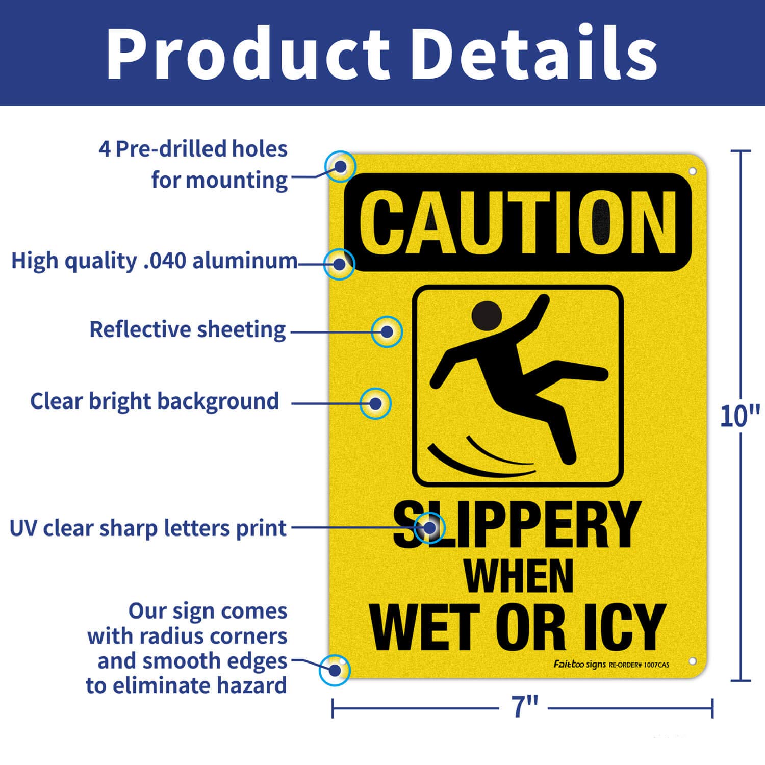 Caution Sign, Slippery When Wet or Icy Sign, (2 Pack) 10 x 7 Inches 0.40 Reflective Aluminum, UV Protected, Weather Resistant, Durable Ink, Easy to Mount