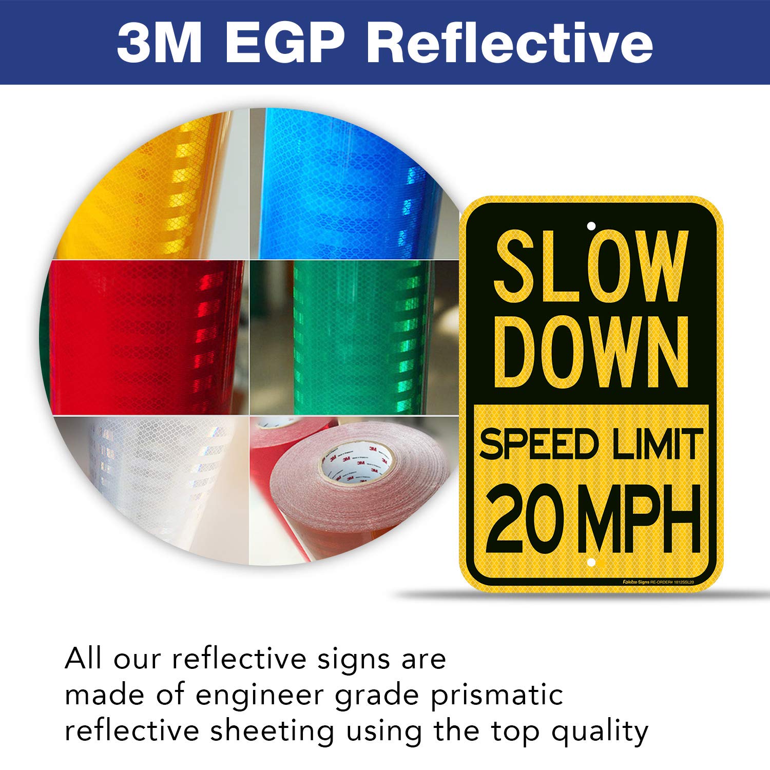 Slow Down Speed Limit 15 MPH Sign, Slow Down Sign, 18 x 12 Inches Engi