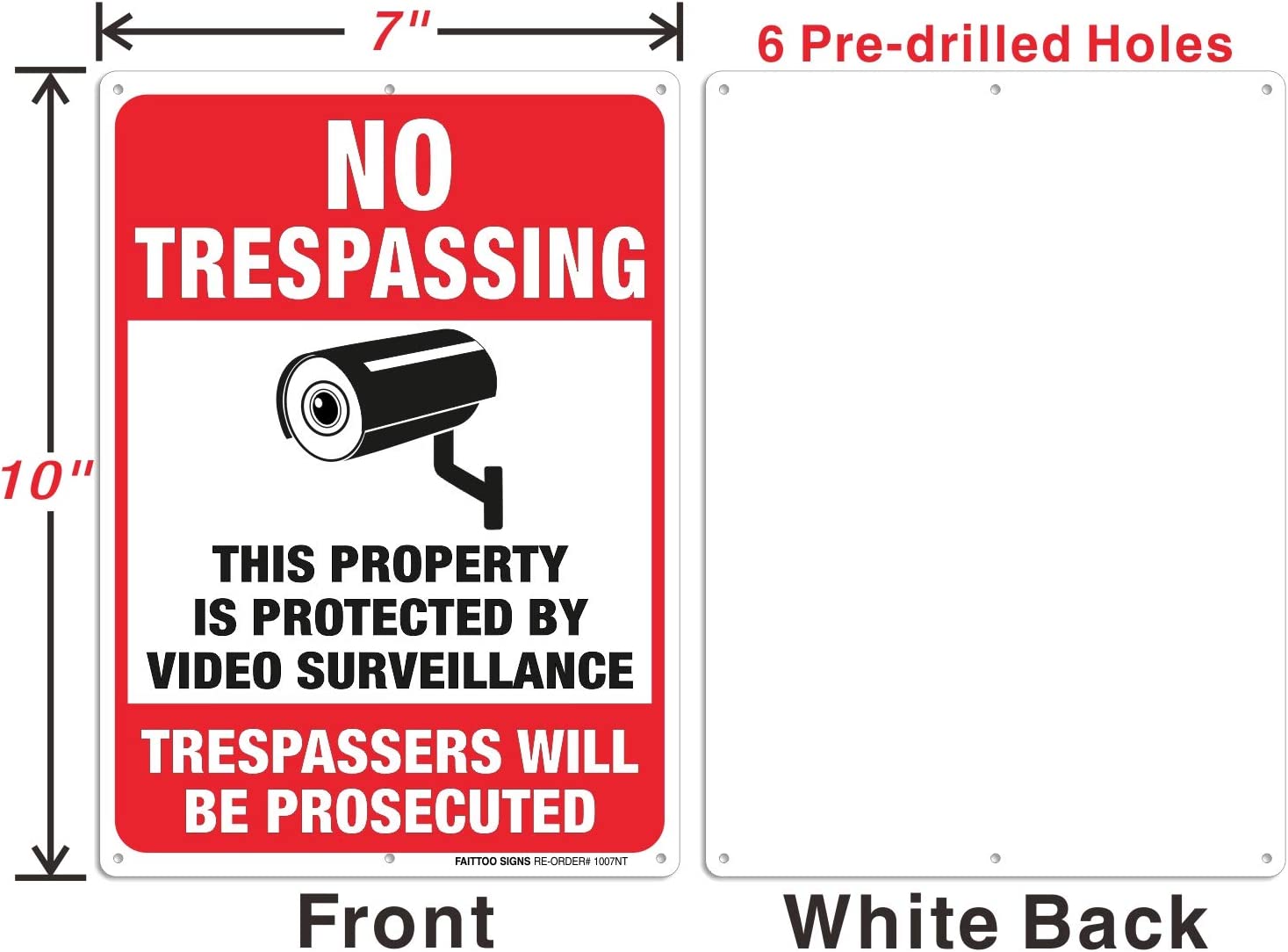 No Trespassing Sign,Trespassers Will Be Prosecuted Sign,Video Surveillance Sign,Warning Sign,10 x 7 Inches 0.40 Aluminum Reflective,Indoor Or Outdoor Use for Home/Business CCTV Security Camera