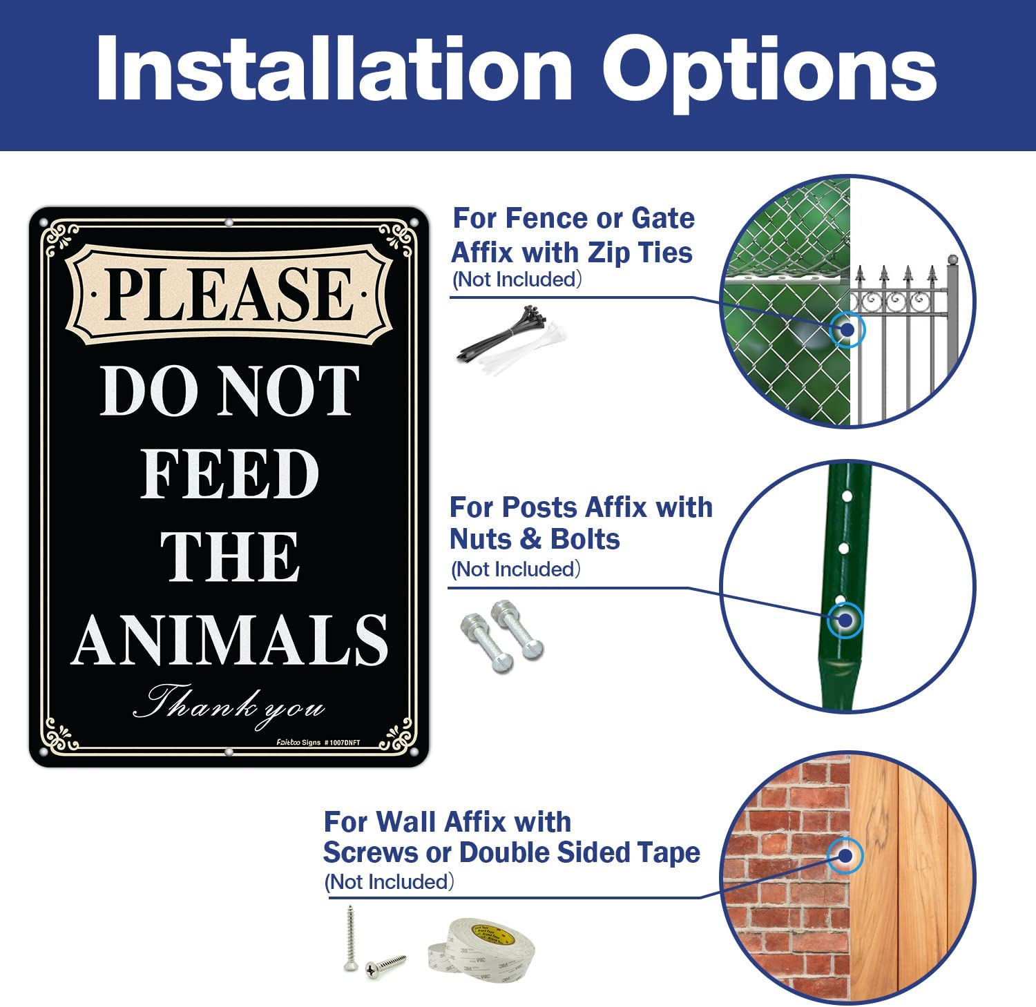 Faittoo Please Do Not Feed The Animals Sign, 2-Pack 10 x 7 Inch Reflective Rust Free Aluminum, UV Protected, Weather/Fade Resistant, Easy to Install and Read, Indoor/ Outdoors Use