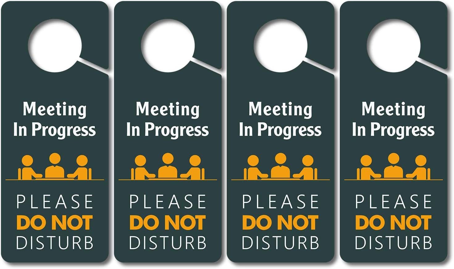 Meeting in Progress, Do Not Disturb Door Hanger Sign, 4 Pack Double Sided 3.5 x 8.7 inches PVC Plastic Perfect for Office ,Home, Clinic ,Hotel, and Counseling