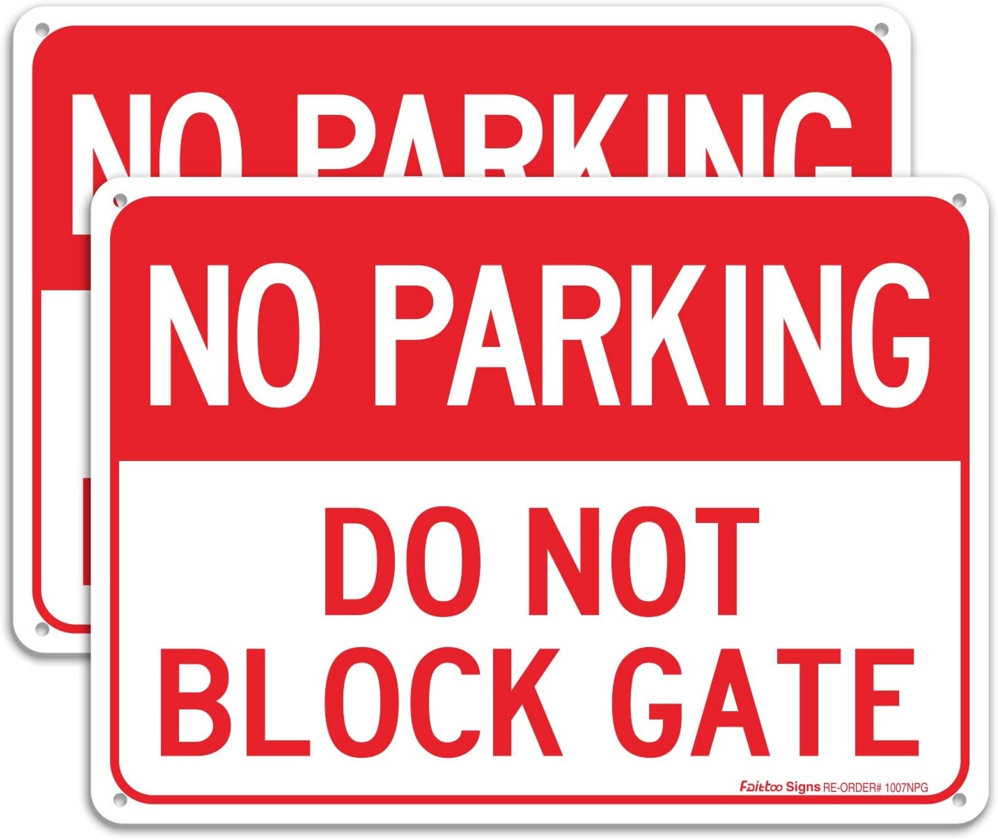 (2 pack) Faittoo No Parking Do Not Block Gate Sign, 10 x 7 Inches rectangle, .040 Rust Free Aluminum, UV Protected and Waterproof, Weather Resistant, Durable Ink, Easy to Mount