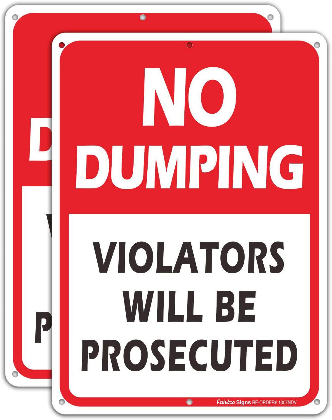 (2 Pack) No Dumping Sign, Violators Will Be Prosecuted Sign, 10&#34; x 7&#34; Rust Free .40 Aluminum, UV Protected, Weather Resistant, Waterproof, Durable Ink，Easy to Mount