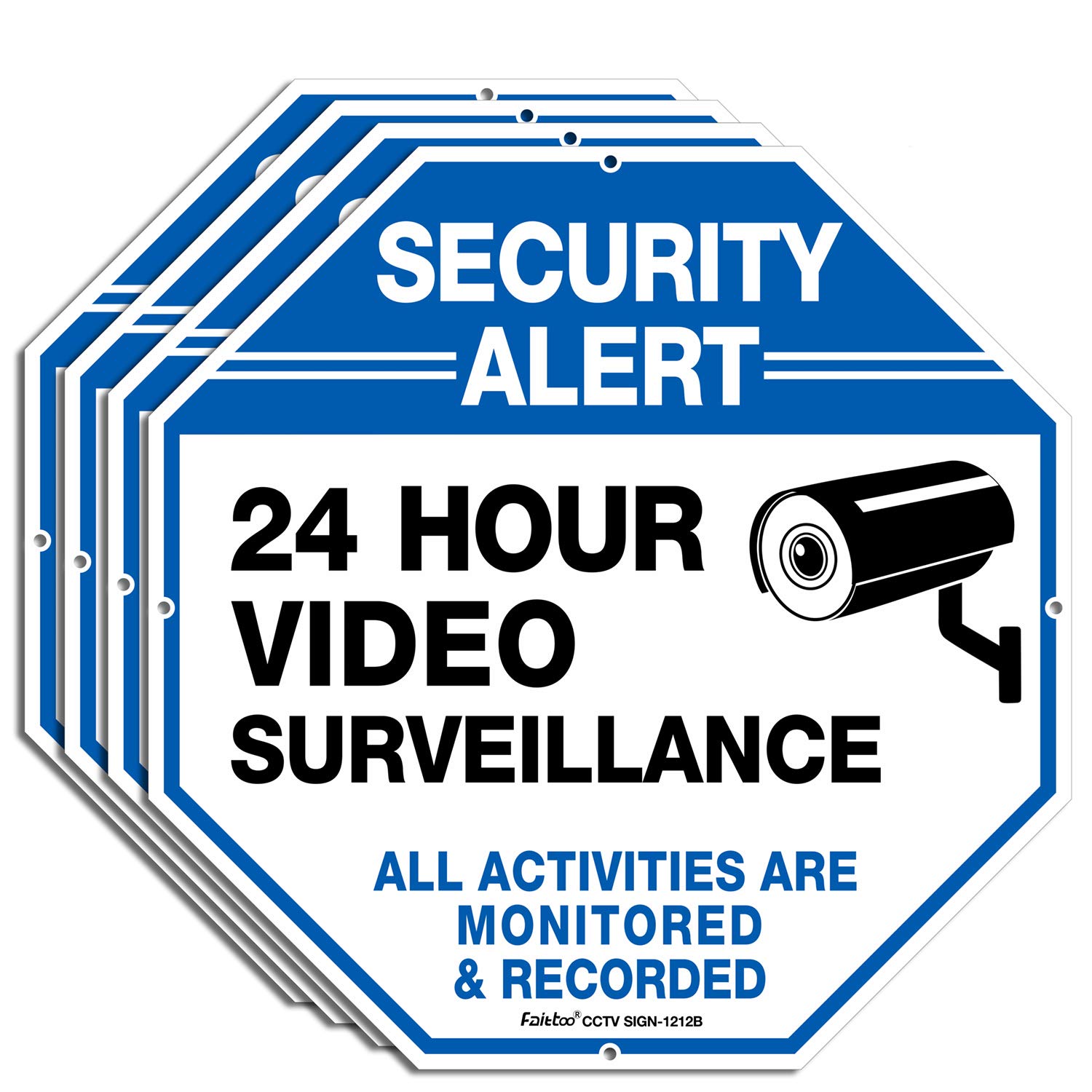 Video Surveillance Sign,Security Camera Sign, 12x12 Security Alert 24 Hour Video Surveillance Metal Sign,All Activities Are Monitored &amp; Recorded Aluminum Sign for CCTV Video Surveillance Signs Outdoor