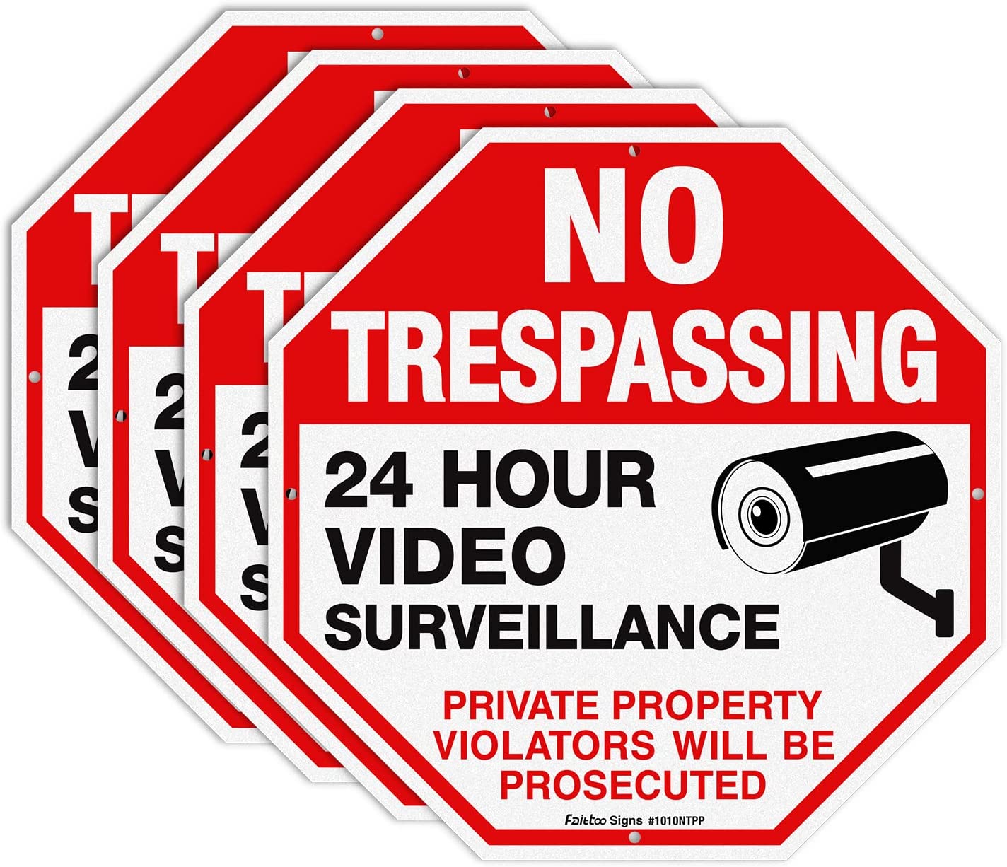 No Trespassing Sign Private Property Protected By Video Surveillance Violators Will Be Prosecuted Sign, 10 x 10 Inch Reflective Aluminum, UV Protected, Weather/Fade Resistant, Easy to Install