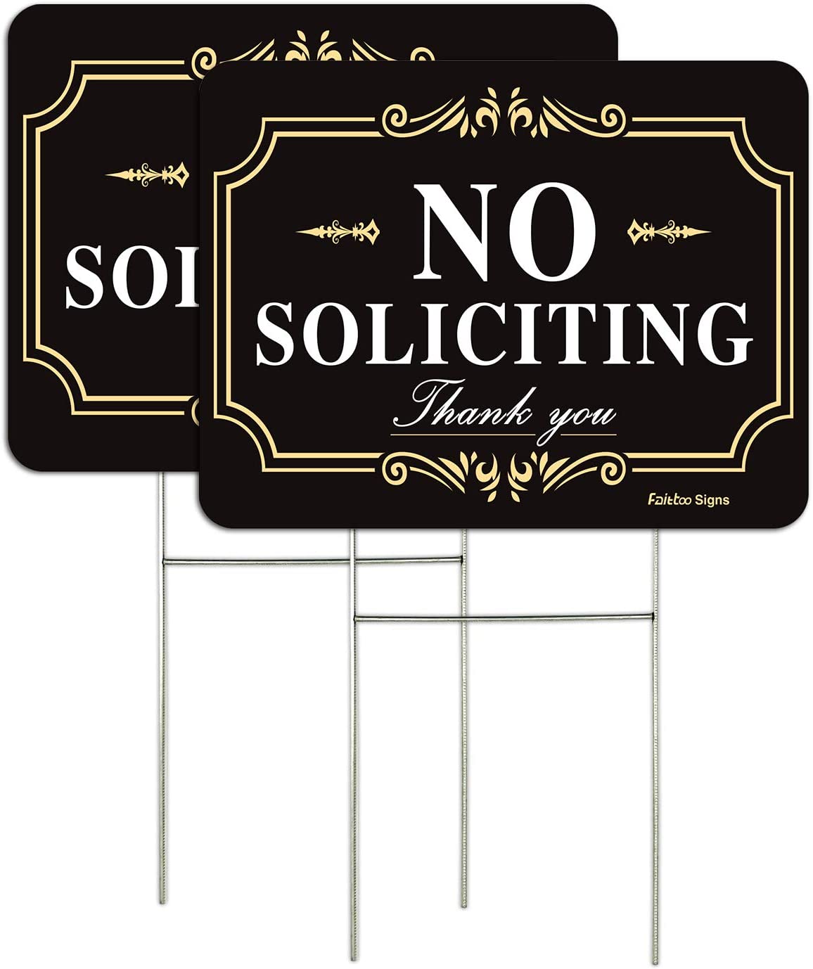 Faittoo No Soliciting Sign for House Yard with Metal Stakes, 12 x 8 Heavy Duty Aluminum, Reflective, Fade Resistant,Weatherproof, UV Protected, Easy to Assemble, Up to 7 Years Outdoor Use
