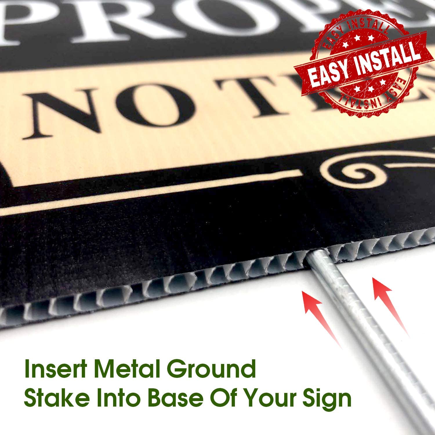 Faittoo No Trespassing Signs Private Property, 12 x 9 Inch,Double Sided with Metal Wire H-Stake Stands Corrugated Plastic,Waterproof, Weather Resistant,Easy to Mount, Non-Fading