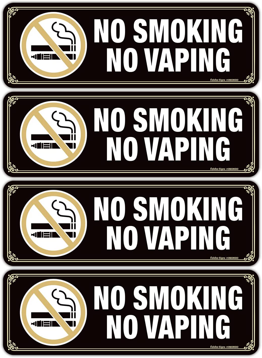 No Smoking No Vaping Sign, (4 Pack) 9 X 3 Inch, Self-Adhesive, Use for