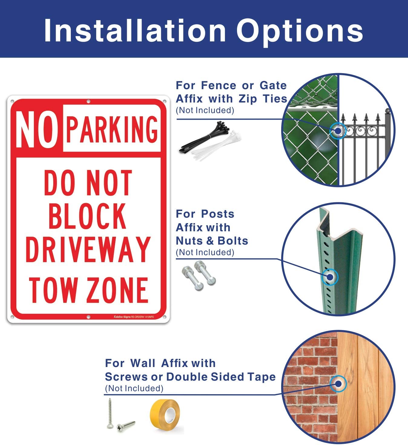 (2 Pack) No Parking Sign, Do Not Block Driveway Sign, Tow Zone, Reflective .40 Rust Free Aluminum 14 x 10 Inches, UV Protected, Weather Resistant, Waterproof, Durable Ink, Easy to Mount