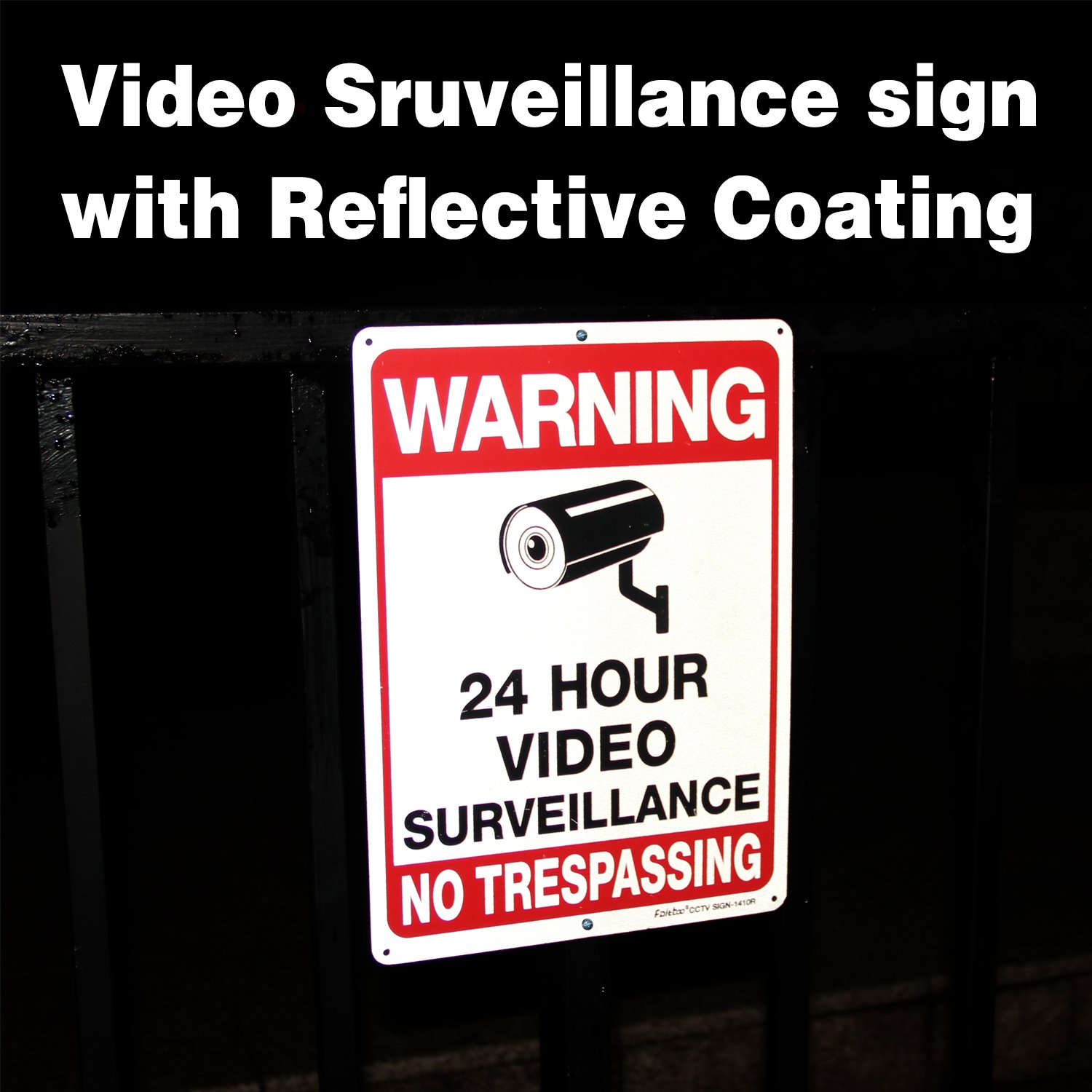 Video Surveillance Sign, No Trespassing Sign, Metal Reflective Warning Sign, 4 Pack, 14x10 Inches .040 Aluminum, Indoor or Outdoor Use for Home Business CCTV Security Camera,UV Protected &amp; Waterproof