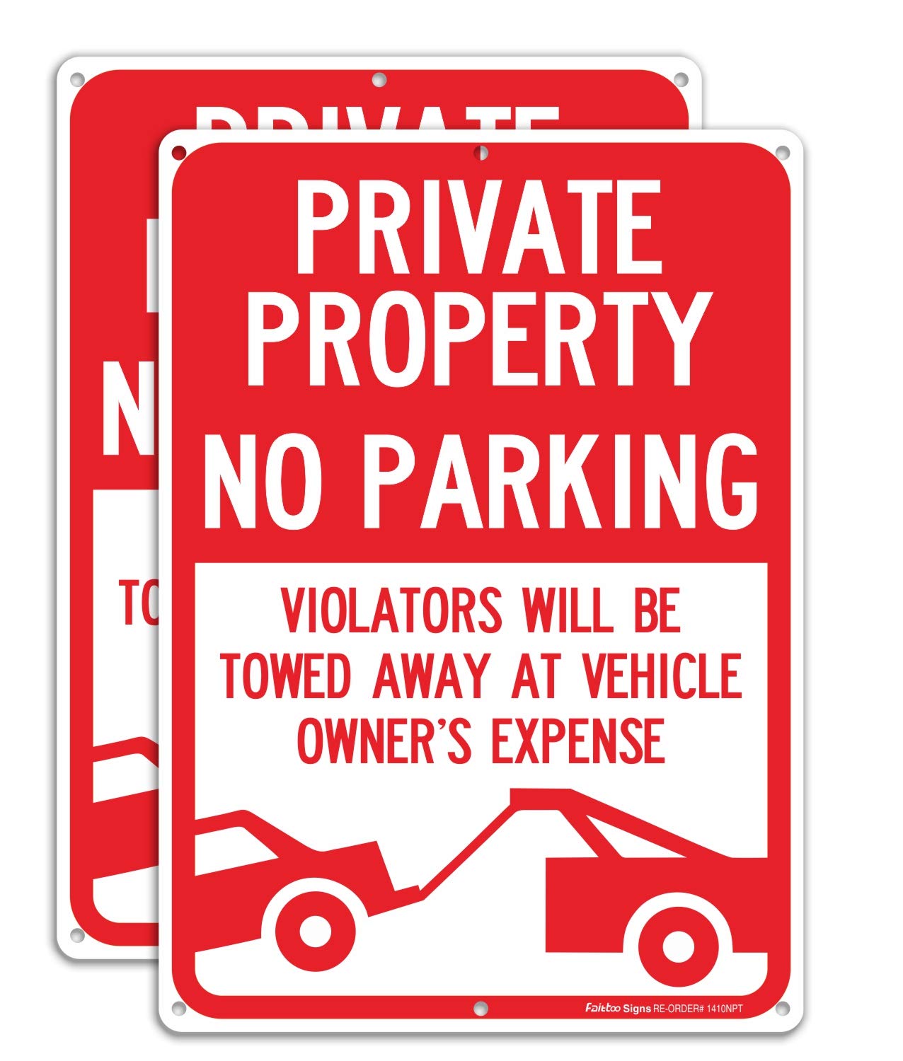 (2 Pack) Private Property No Parking - Violators Will Be Towed Away at Vehicle Owner&#39;s Expense Sign, Reflective .40 Rust Free Aluminum 14 x 10, UV Protected, Weather Resistant, Waterproof, Durable Ink