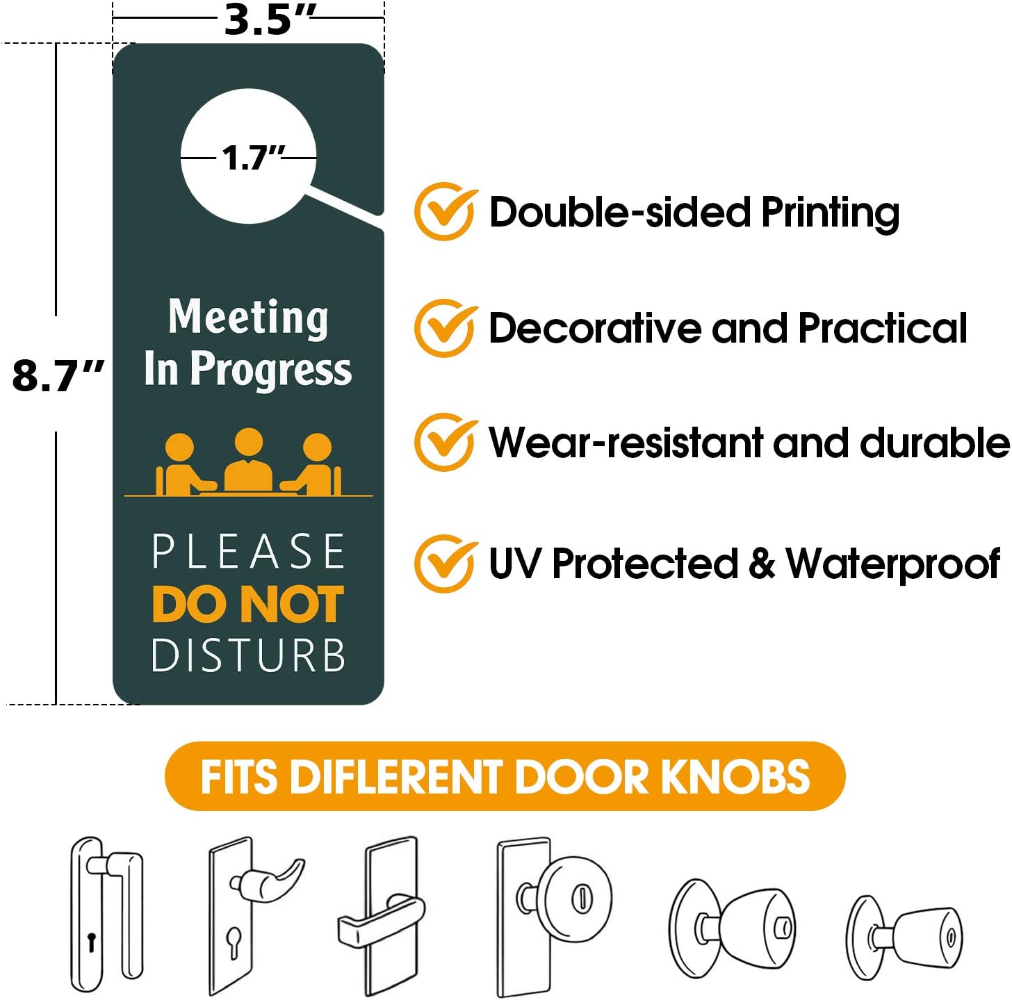Meeting in Progress, Do Not Disturb Door Hanger Sign, 4 Pack Double Sided 3.5 x 8.7 inches PVC Plastic Perfect for Office ,Home, Clinic ,Hotel, and Counseling