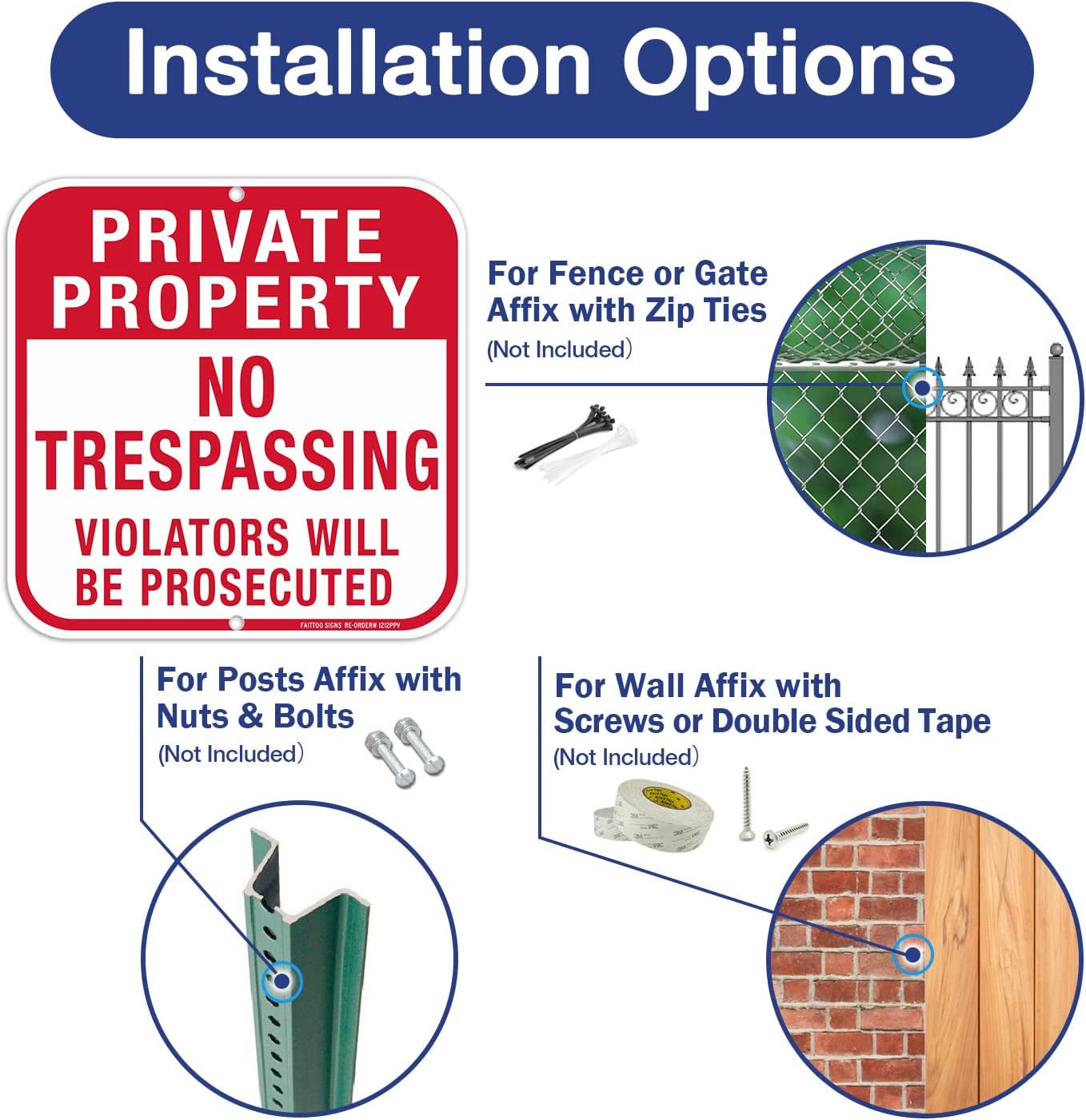 Private Property No Trespassing Sign, Violators Will Be Prosecuted Sign, 12 x 12 Inches Square, .040 Rust Free Aluminum, UV Protected and Waterproof, Weather Resistant, Durable Ink, Easy to Mount