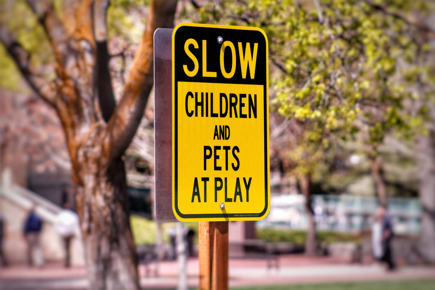 Slow down sign, Children and Pets at Play Sign, 18 x 12 Inches Engineer Grade Reflective Sheeting, Rust Free Aluminum, Weather Resistant, Waterproof, Durable Ink, Easy to Mount