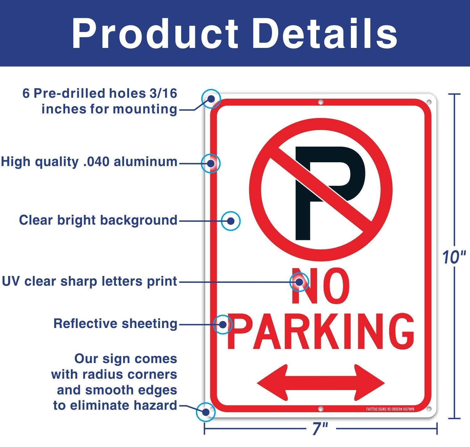 (4 Pack) No Parking Sign With Symbol With Arrows Sign, 10 x 7 Inches Reflective .40 Rust Free Aluminum , UV Protected, Weather Resistant, Waterproof, Durable Ink, Easy To Mount
