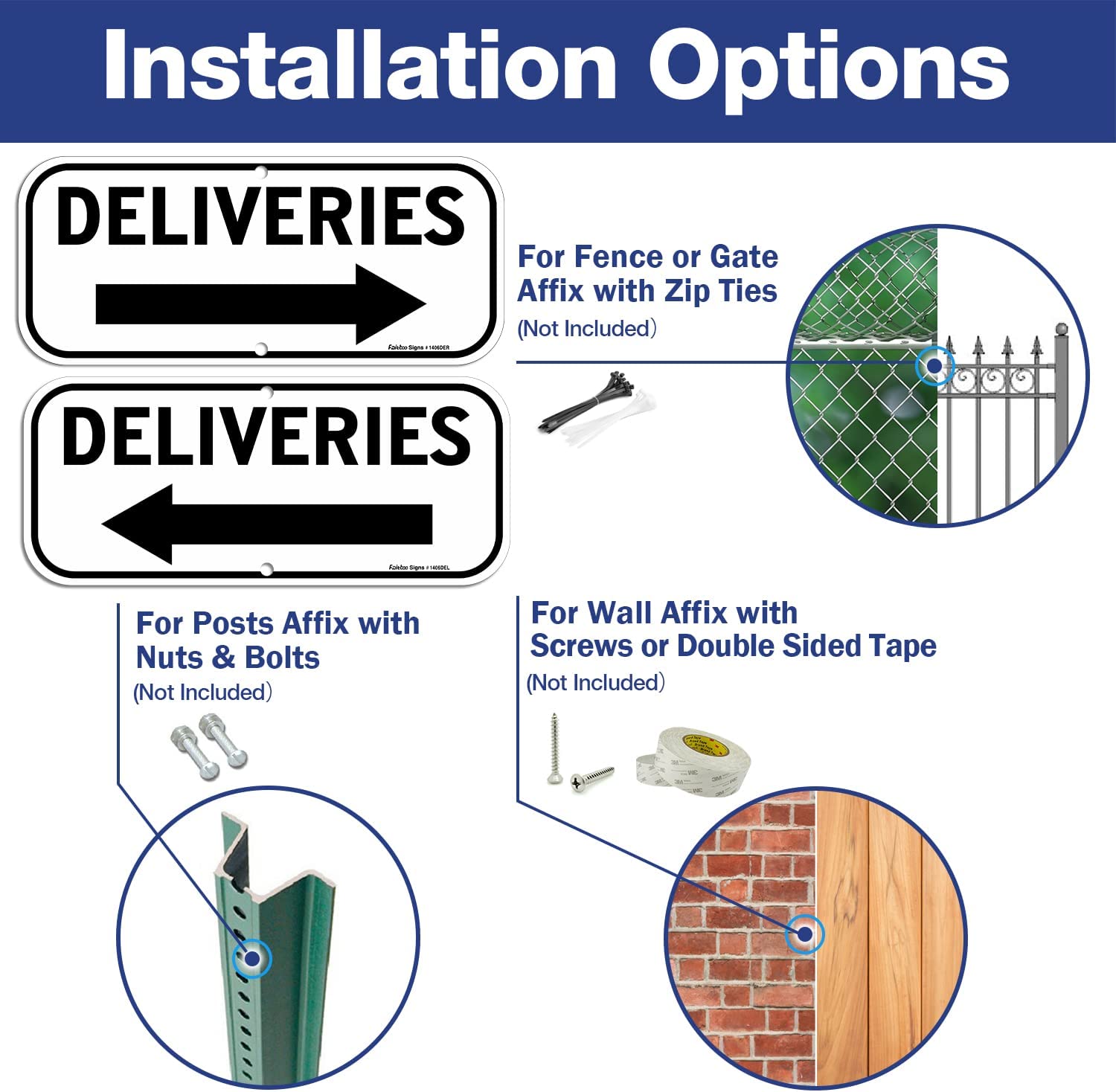 Deliveries Sign with Arrow,  Rectangle Rust Free Aluminum Metal Sign,Weather/Fade Resistant,Easy to Mount,Black on White,Indoor/Outdoor Use (Left)