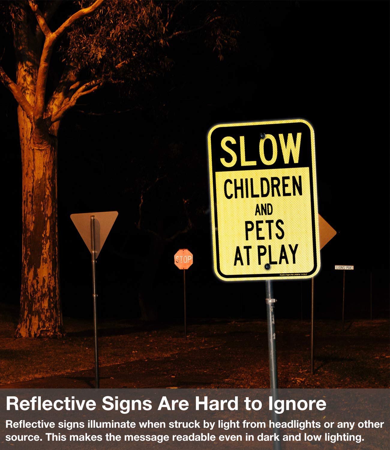 Slow down sign, Children and Pets at Play Sign, 18 x 12 Inches Engineer Grade Reflective Sheeting, Rust Free Aluminum, Weather Resistant, Waterproof, Durable Ink, Easy to Mount