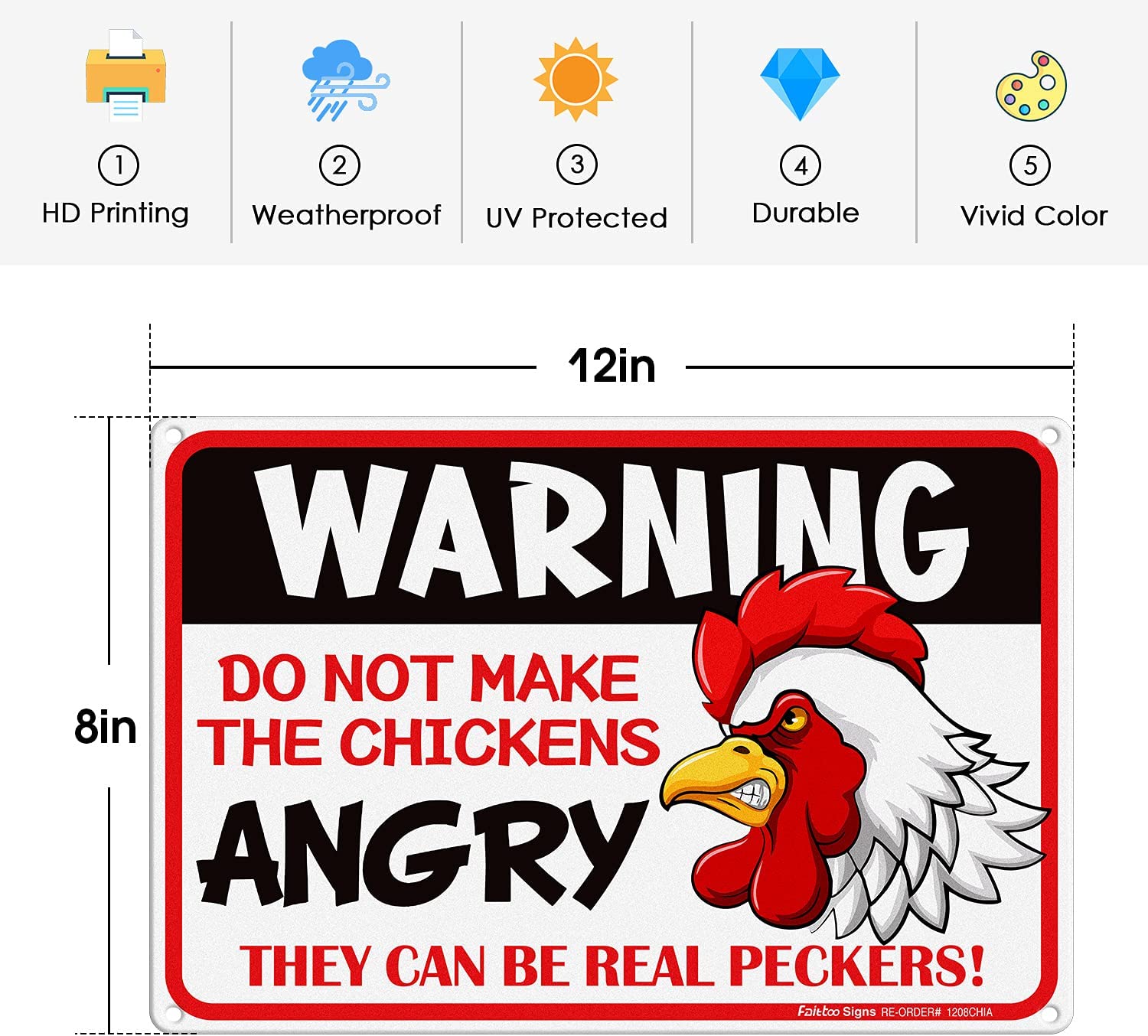 Chicken Sign, Warning Sign Do Not Make The Chickens Angry, Chicken Coop Signs, 8 x 12 Inch Rust Free Aluminum Metal Chicken Decor, Reflective,Weather/Fade Resistant, Easy Mounting, Indoor/Outdoor Use