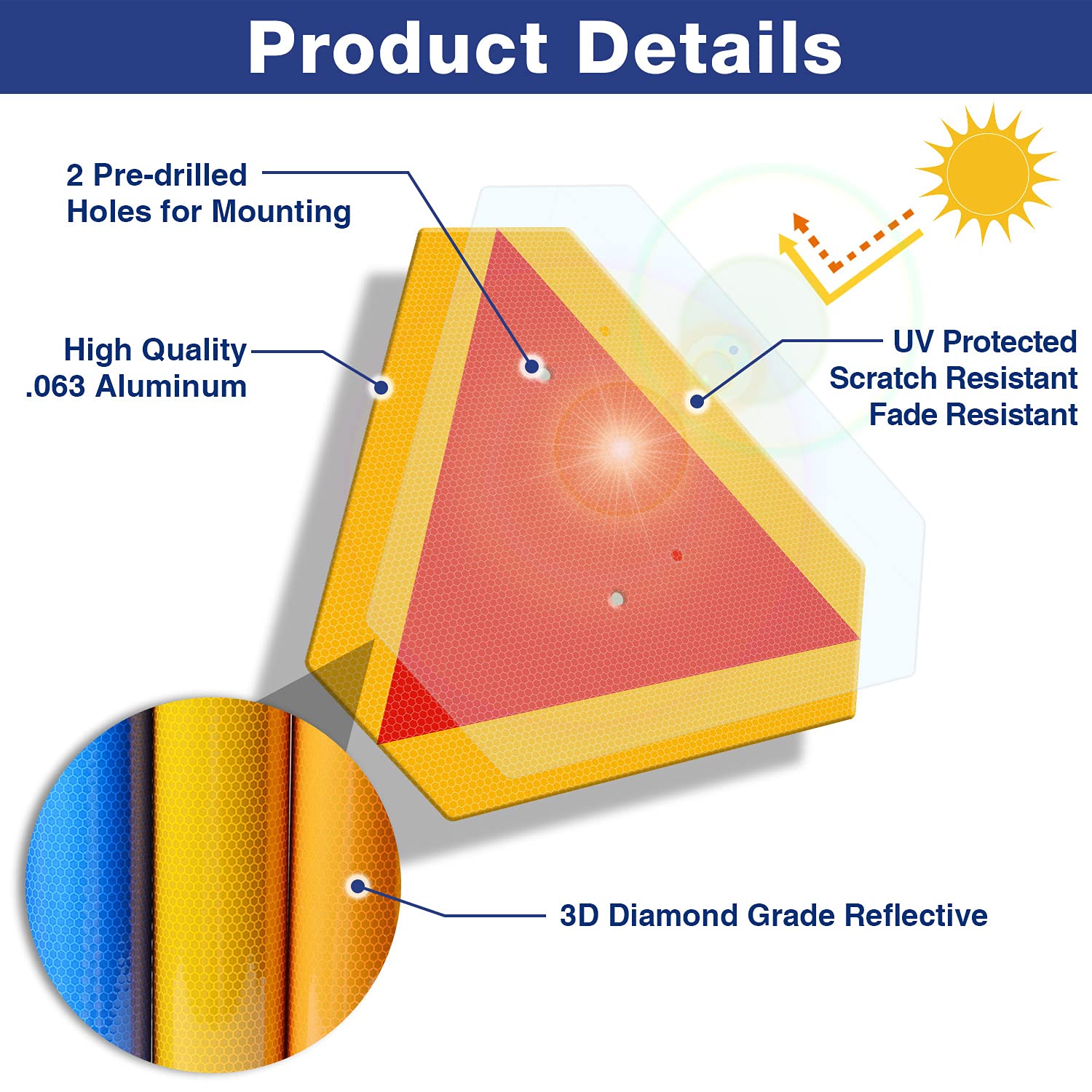 Slow Moving Vehicle Sign Triangle Sign with Reflector, Farm Triangle Safety Sign, SMV Sign, 14 x16 Engineering Grade Reflective Aluminum Golf Cart Accessories, Up to 7 Years Outdoor (Orange)