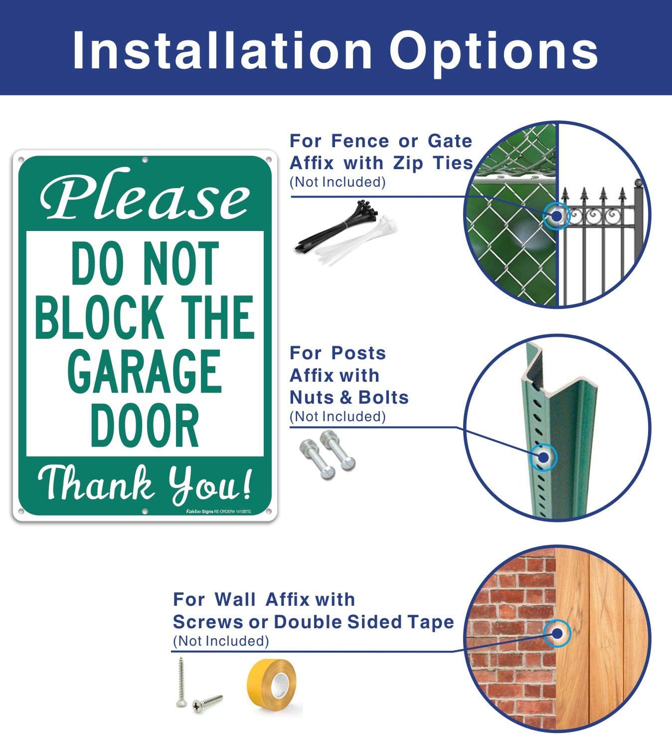 Do Not Block Garage Door Sign, No Parking Sign, 14 x 10 Inches .040 Rust-Free Aluminum, UV Protected, Weather Resistant, Waterproof, Durable Ink, Easy to Mount