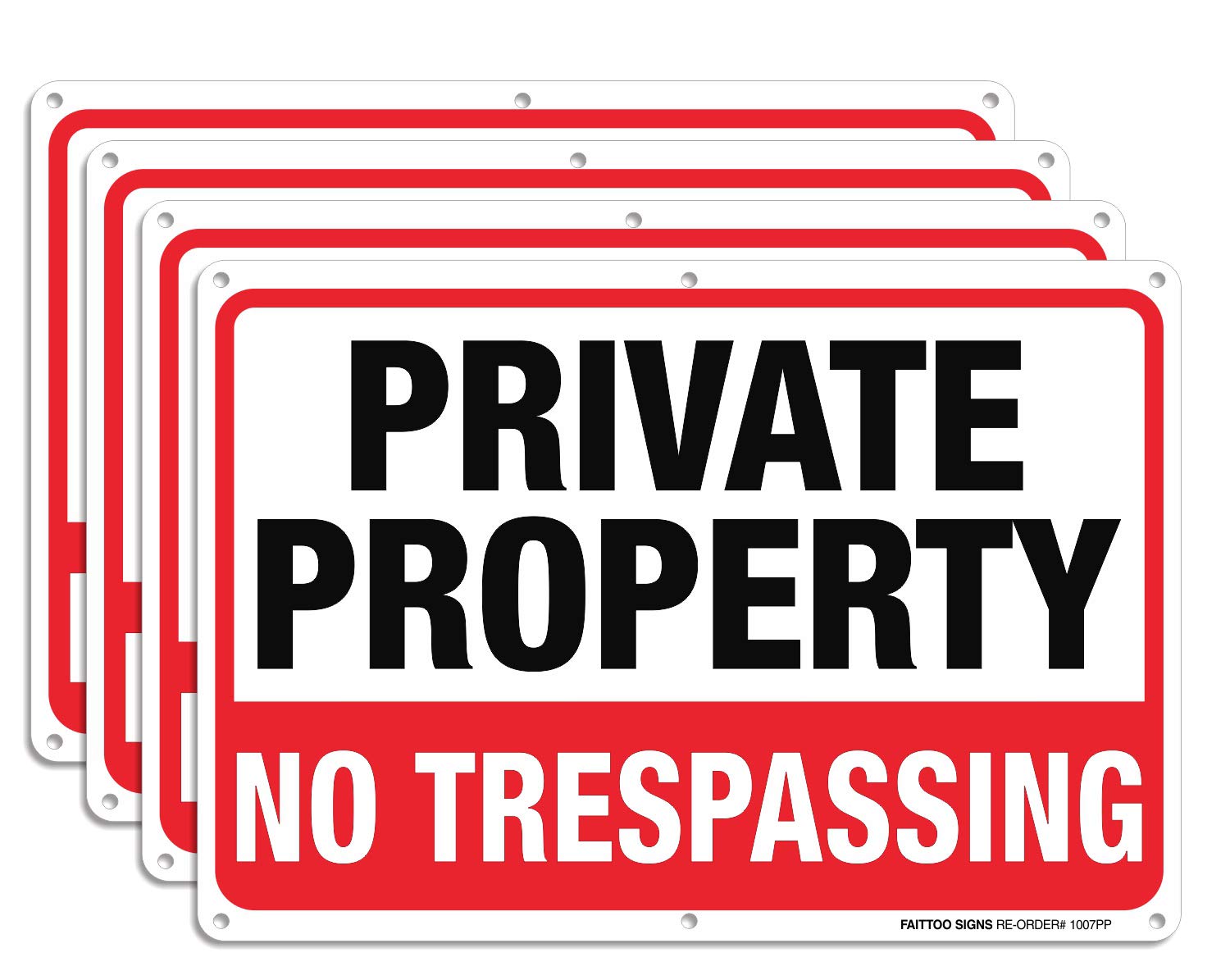 Private Property No Trespassing Metal Sign (4 Pack), 10 x 7 Inches Rust Free .040 Aluminum Sign – Reflective – Weatherproof - Easy to Mount - Indoor / Outdoor Use