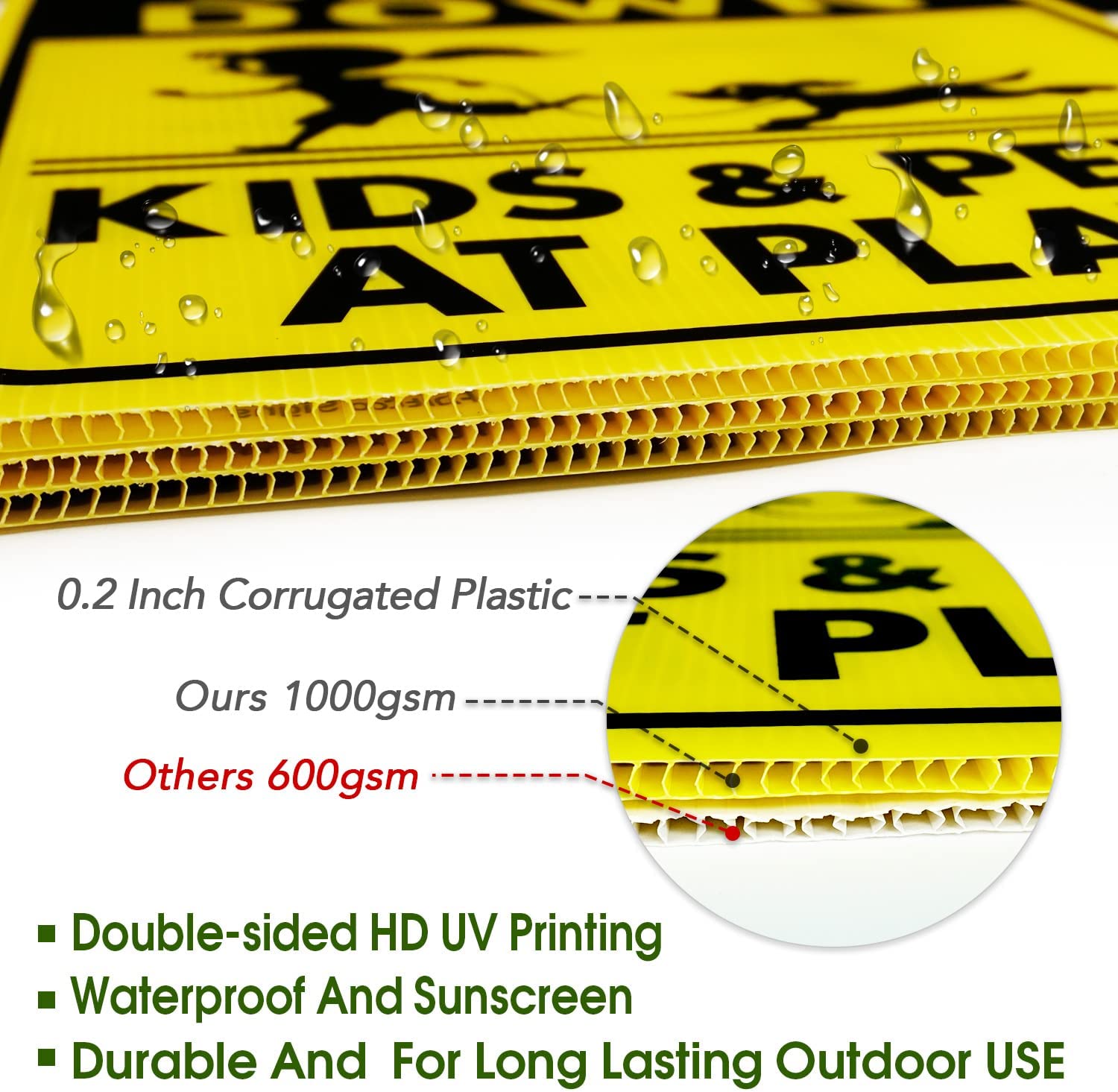 Faittoo Slow Down Signs, Kids and Pets at Play Sign with Stake,18 x 12 Double-Sided Corrugated Plastic Yard Sign, Easy to Assemble, Waterproof, Weather Resistant, Non-Fading,(2 Pack)