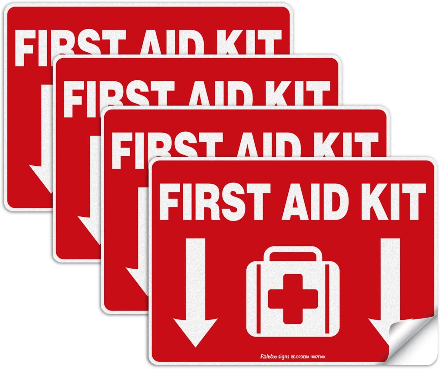First Aid Kit Sticker, First Aid Kit Sticker Decal for Home, Schools and Business, 4 Pack, 10 x 7 inch Self-Adhesive Vinyl Decal Stickers, Reflective, UV Protected, Waterproof