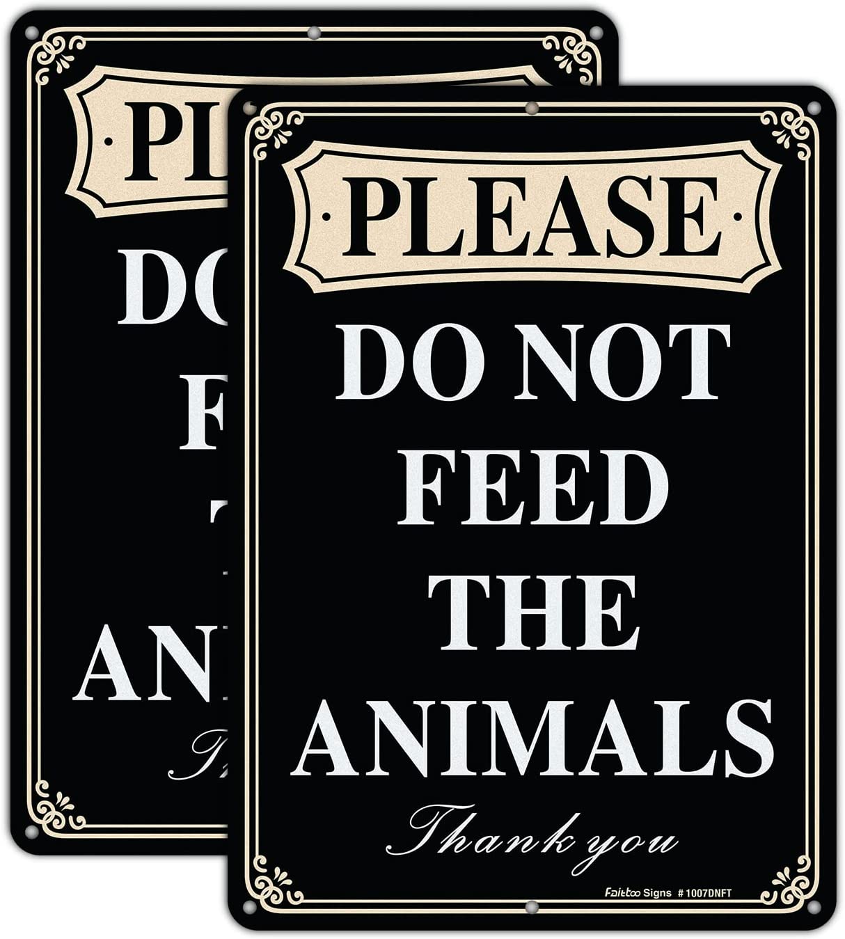 Faittoo Please Do Not Feed The Animals Sign, 2-Pack 10 x 7 Inch Reflective Rust Free Aluminum, UV Protected, Weather/Fade Resistant, Easy to Install and Read, Indoor/ Outdoors Use