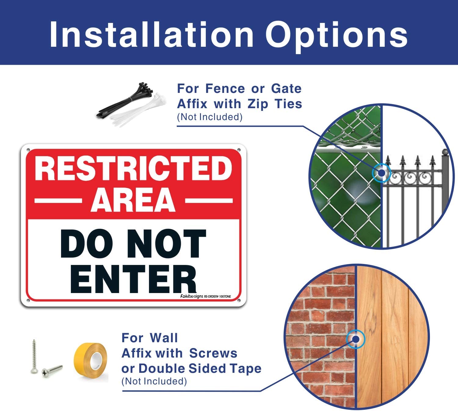 Restricted Area Sign, Do Not Enter Signs Metal, 4 Pack, 10 x 7 inch .40 Rust Free Aluminum, UV Protected, Weather Resistant, Waterproof, Durable Ink, Easy to install