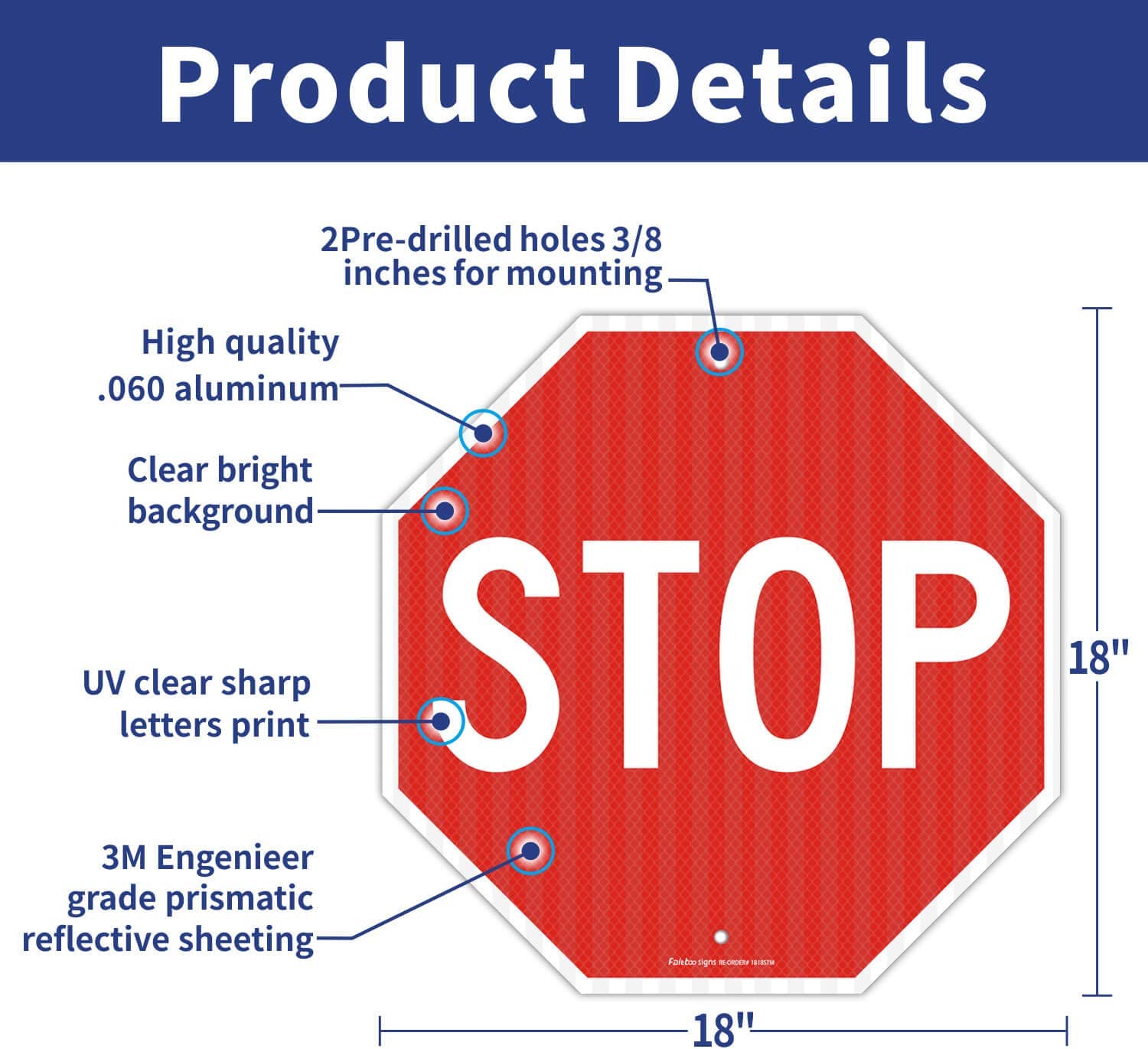 Stop Signs, 18 x 18 Inches Octagon Engineer Grade Reflective Sheeting Street Slow Warning Signs, Rust Free Aluminum, Reflective, UV Protected and Waterproof, Weather Resistant, Durable Ink