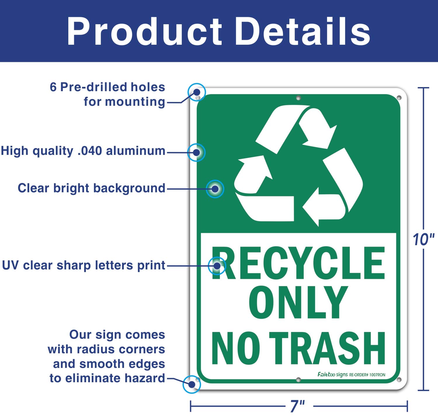 Recycle Only No Trash Sign, Recycling Sign, 2 Pack, 10" x 7" Rust Free .40 Aluminum, UV Protected, Weather Resistant, Waterproof, Durable Ink，Easy to Mount, Indoor/Outdoor Use