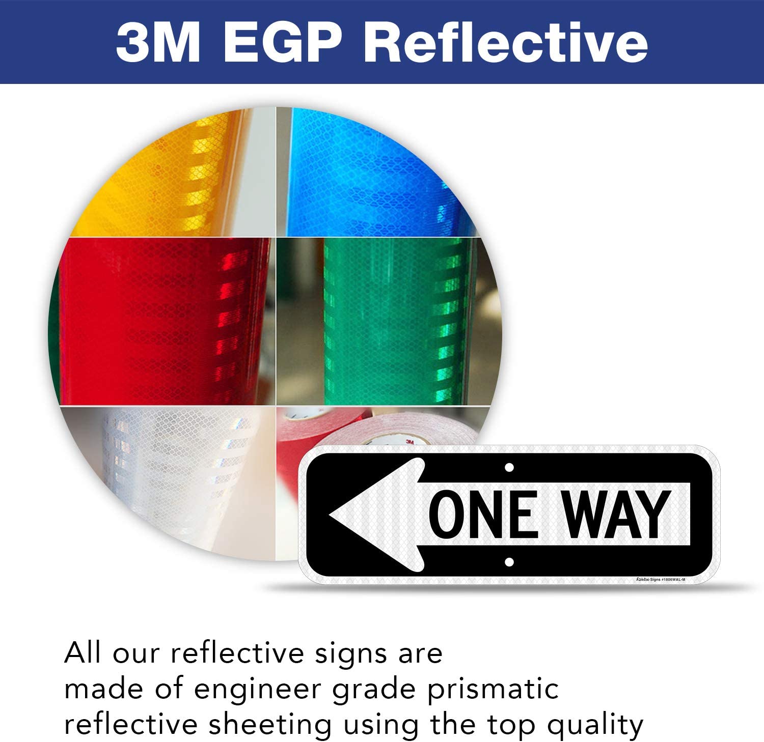 One Way Sign with Left Arrow, 18x6 Inches Engineer Grade Reflective Ru