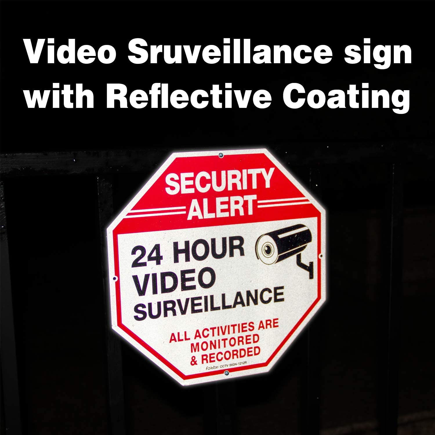 Video Surveillance Signs (2 Pack) 12 x 12 Rust Free .040 Aluminum Security Warning Reflective Metal Signs, Indoor or Outdoor Use for Home Business CCTV Security Camera, UV Protected &amp; Waterproof