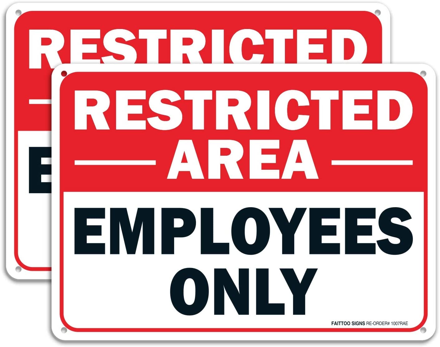(2 pack) Faittoo Restricted Area Employees Only Sign, 10 x 7 Inches .40 Rust Free Aluminum , UV Protected, Weather Resistant, Waterproof, Durable Ink，Easy to Mount