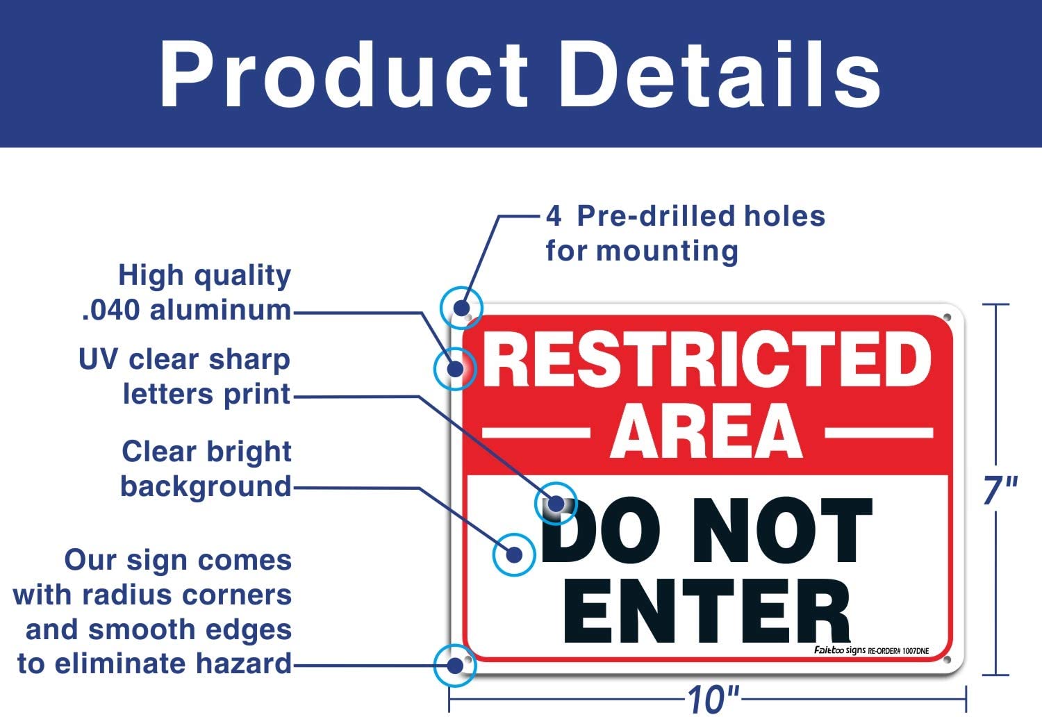 Restricted Area Sign, Do Not Enter Signs Metal, 4 Pack, 10 x 7 inch .40 Rust Free Aluminum, UV Protected, Weather Resistant, Waterproof, Durable Ink, Easy to install