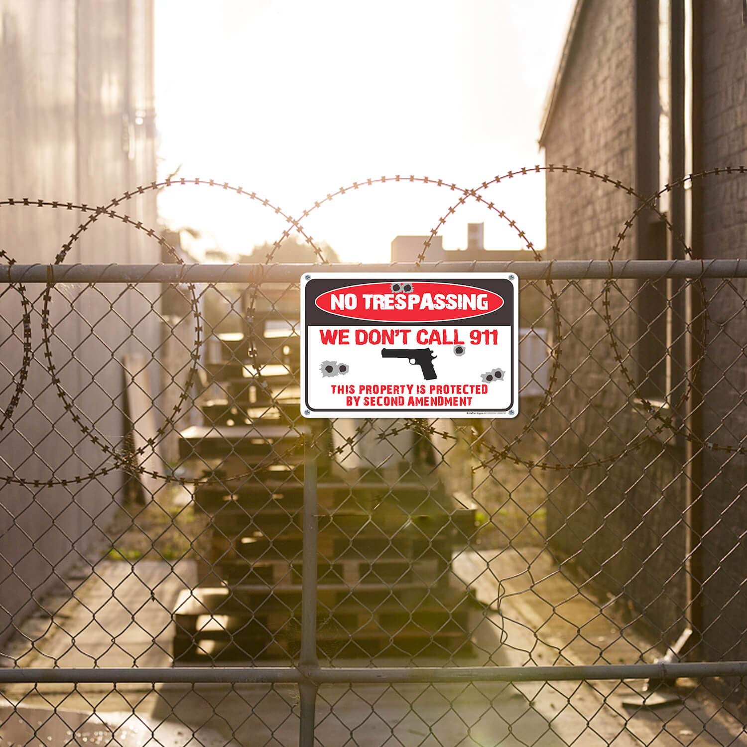 No Trespassing Sign,We Don't Call 911 Sign,This Property is Protected by Second Amendment Sign,12" x 8" Rust Free .40 Aluminum,UV Protected,Weather Resistant, Waterproof, Durable Ink, Easy to Mount