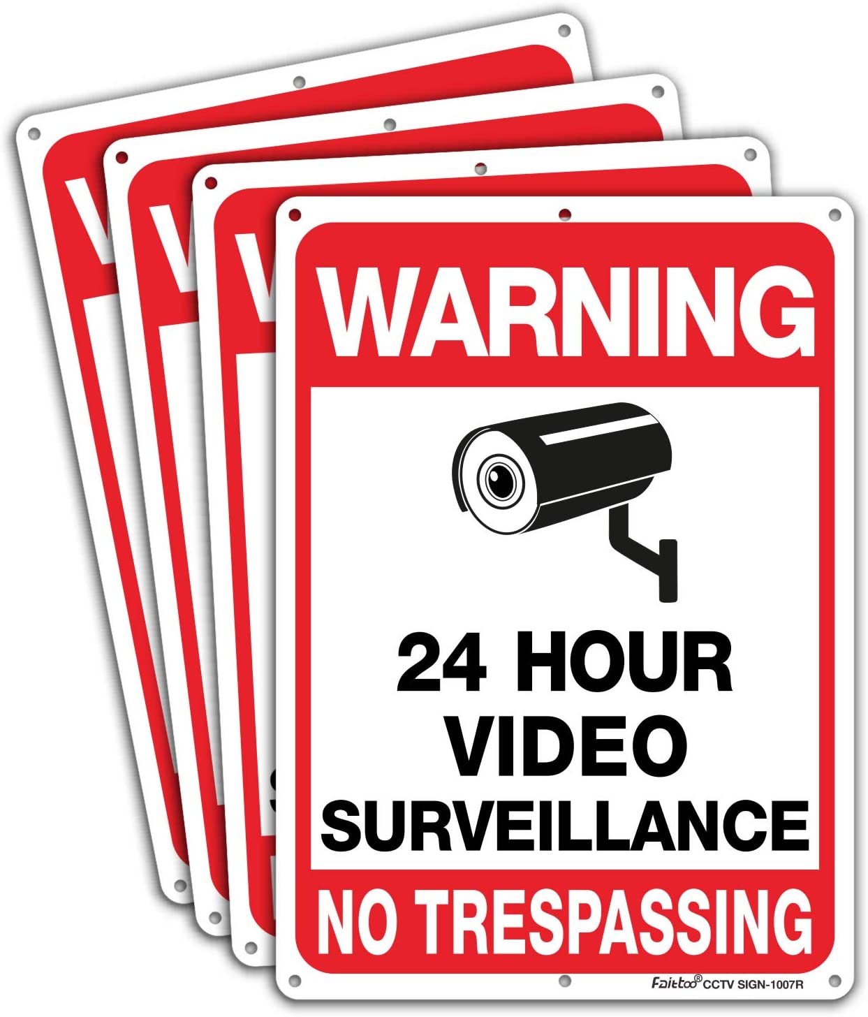 Video Surveillance Sign, No Trespassing Sign, Metal Reflective Warning Sign, 10 x7 Inches 0.40 Aluminum, (2 Pack) Fade Resistant, UV Protected, Waterproof, Indoor or Outdoor Use for Home Business CCTV