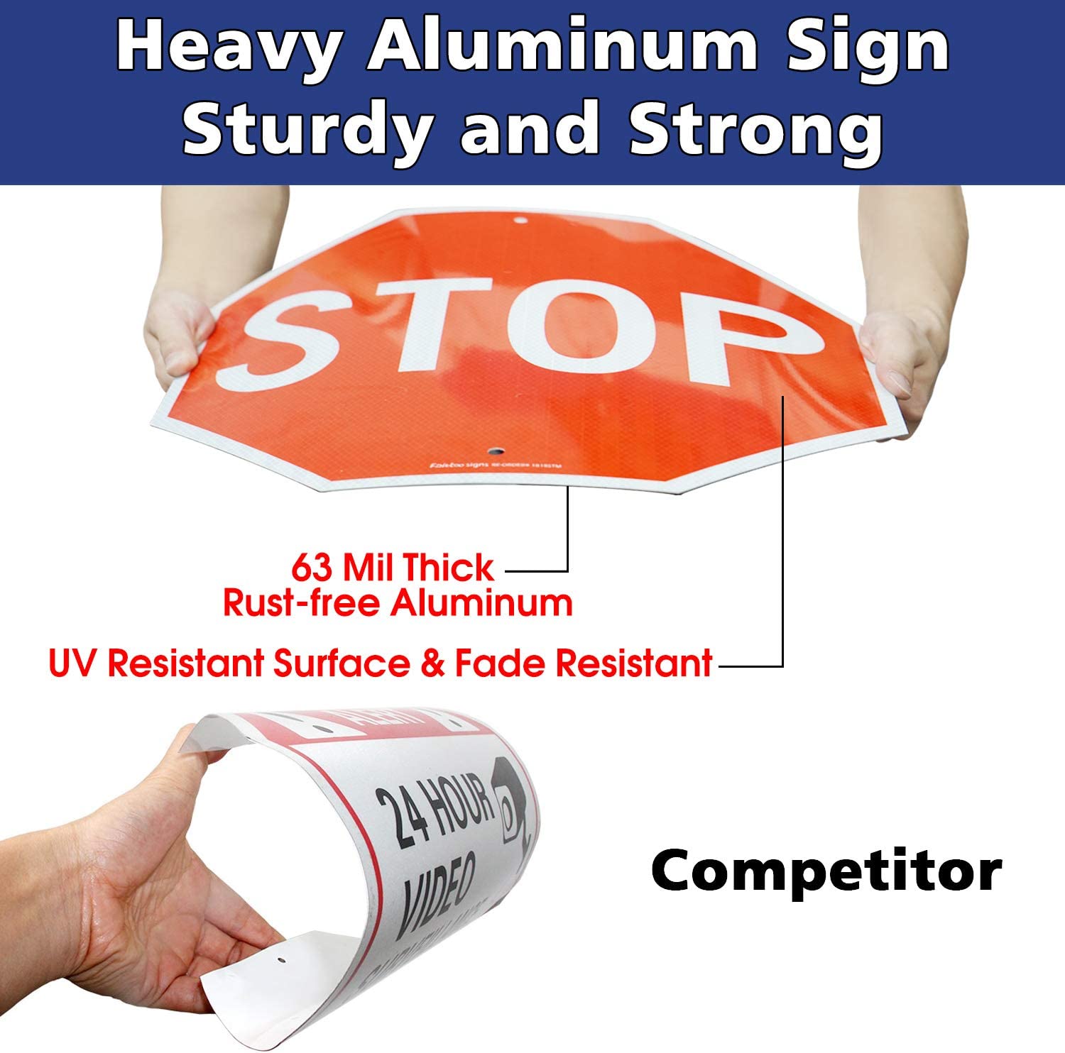 Stop Signs, 18 x 18 Inches Octagon Engineer Grade Reflective Sheeting Street Slow Warning Signs, Rust Free Aluminum, Reflective, UV Protected and Waterproof, Weather Resistant, Durable Ink