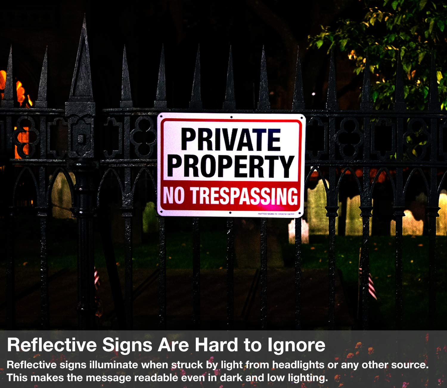 Private Property No Trespassing Metal Sign (4 Pack), 10 x 7 Inches Rust Free .040 Aluminum Sign – Reflective – Weatherproof - Easy to Mount - Indoor / Outdoor Use