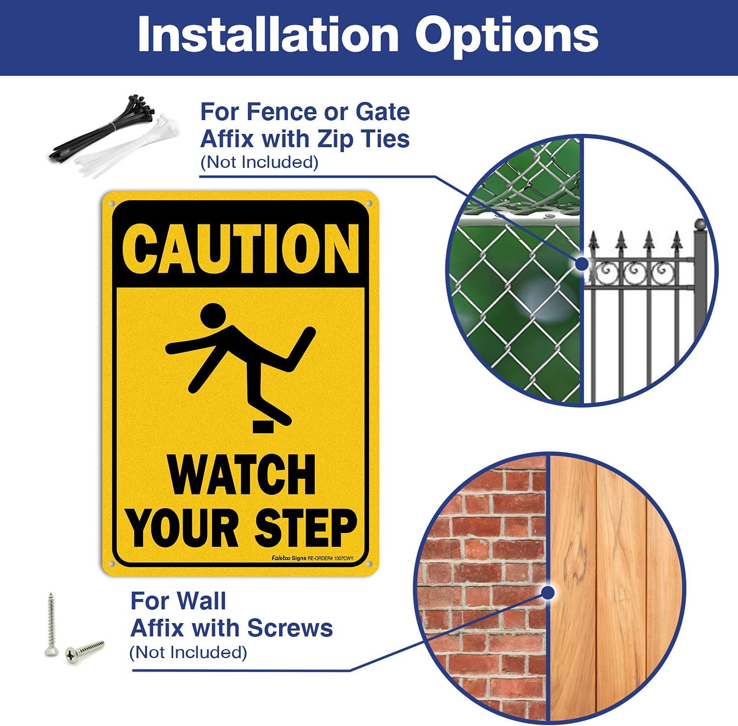 Caution Watch Your Step Sign, Safety Sign, 10 x 7 Inches rectangle, .040 Rust Free Aluminum, UV Protected and Waterproof, Weather Resistant, Durable Ink, Easy to Mount