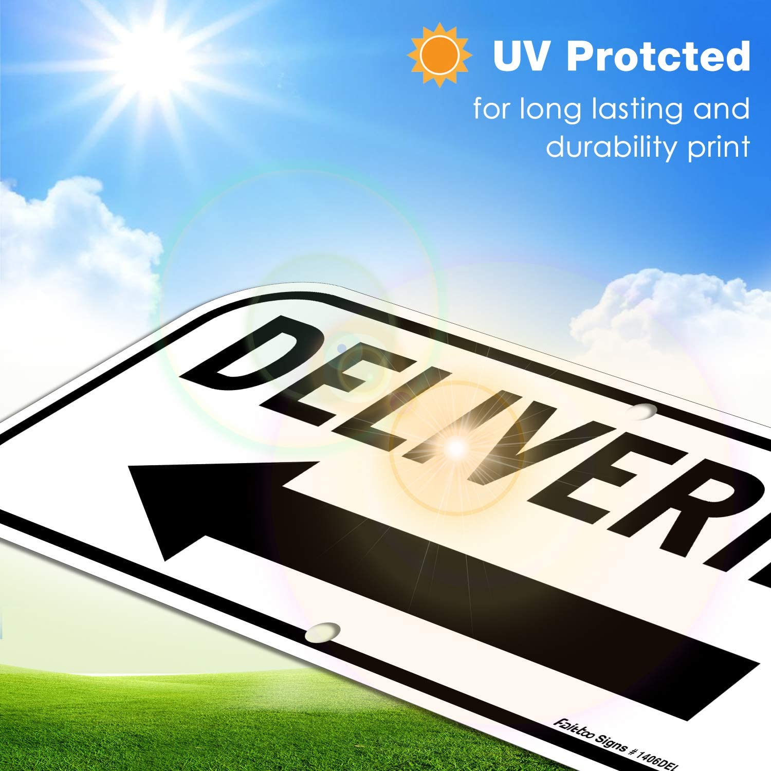 Deliveries Sign with Arrow,  Rectangle Rust Free Aluminum Metal Sign,Weather/Fade Resistant,Easy to Mount,Black on White,Indoor/Outdoor Use (Left)